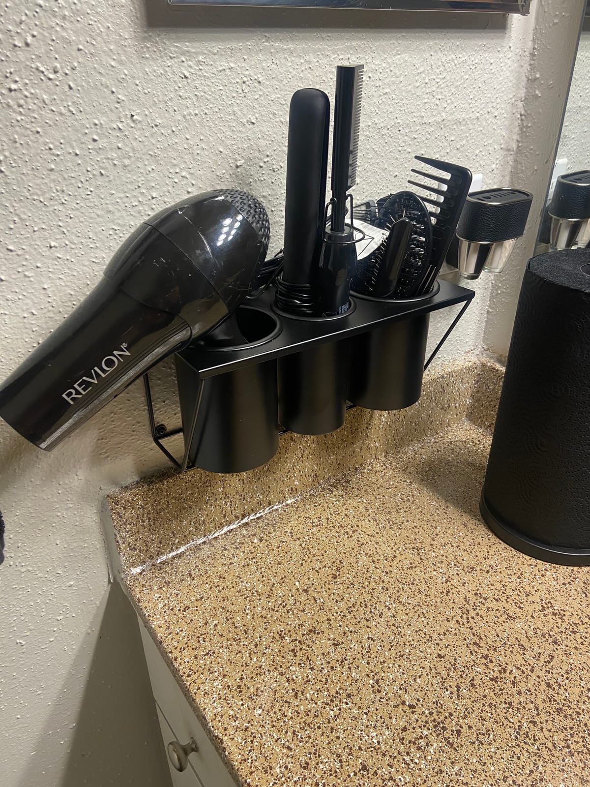 Hair Dryer Holder Hair Styling Product Care Tool Organizer Bath Supplies Accessories Tray Stand Storage Bathroom Steel Hair Dryer Holder(Black) MK470B customer photo 1
