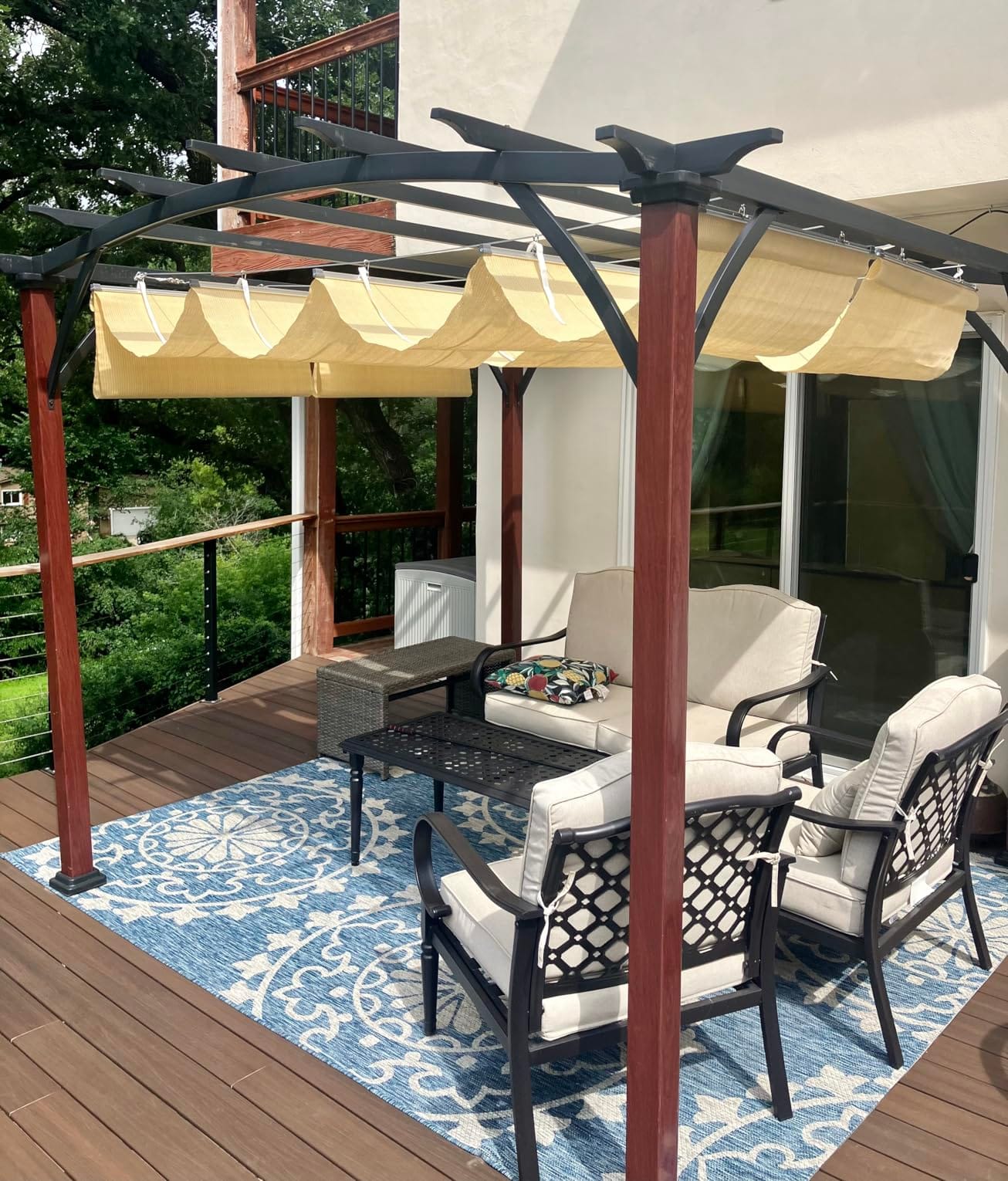 TANG 3' x 16' Pergola Cover Shade Canopy, Retractable Awning Sun Shades Outdoor Patio Pergolas Kit for Deck Backyard Gazebo, Wave Shade Sail with Hardware Wire Cable, Beige customer photo 1