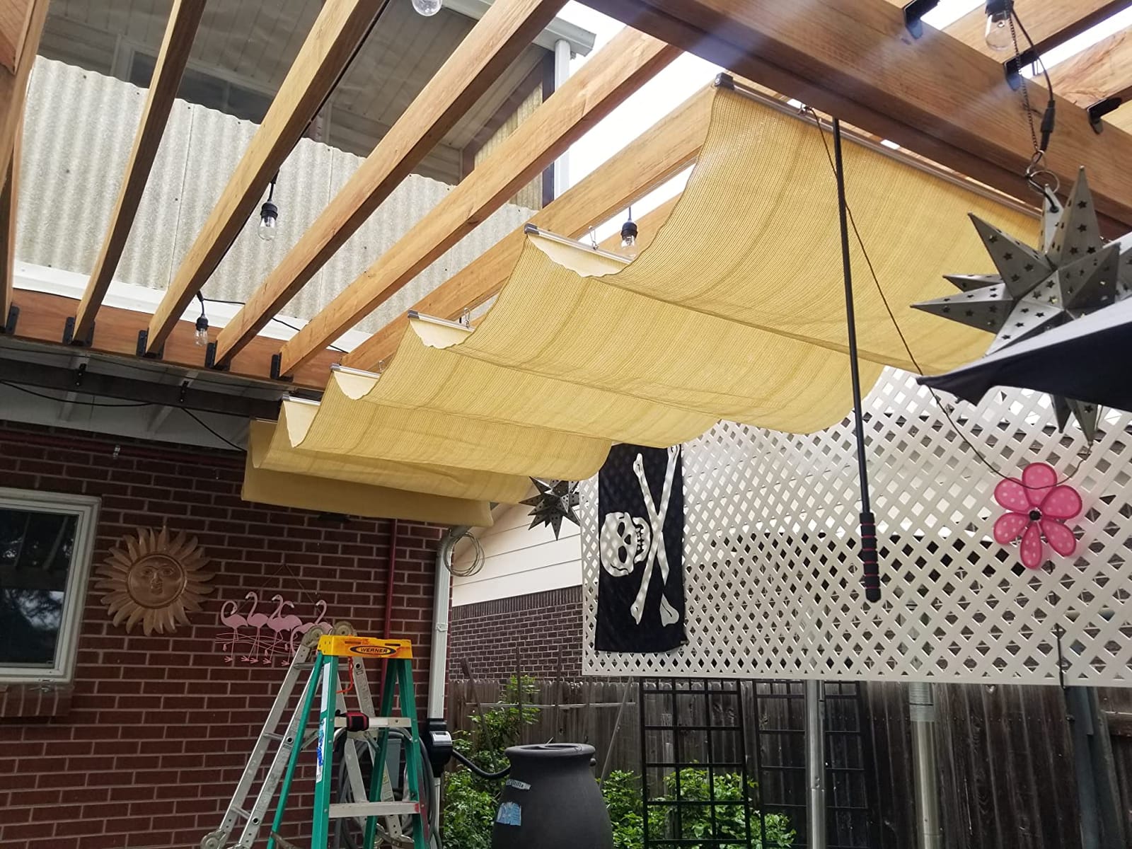 TANG 3' x 16' Pergola Cover Shade Canopy, Retractable Awning Sun Shades Outdoor Patio Pergolas Kit for Deck Backyard Gazebo, Wave Shade Sail with Hardware Wire Cable, Beige customer photo 2