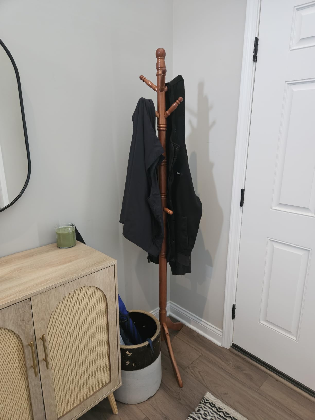 VASAGLE Solid Wood Coat Rack and Stand, Free Standing Hall Coat Tree with 10 Hooks for Hats, Bags, Purses, for Entryway, Hallway, Rubberwood, Caramel Brown URCR03WN customer photo 1