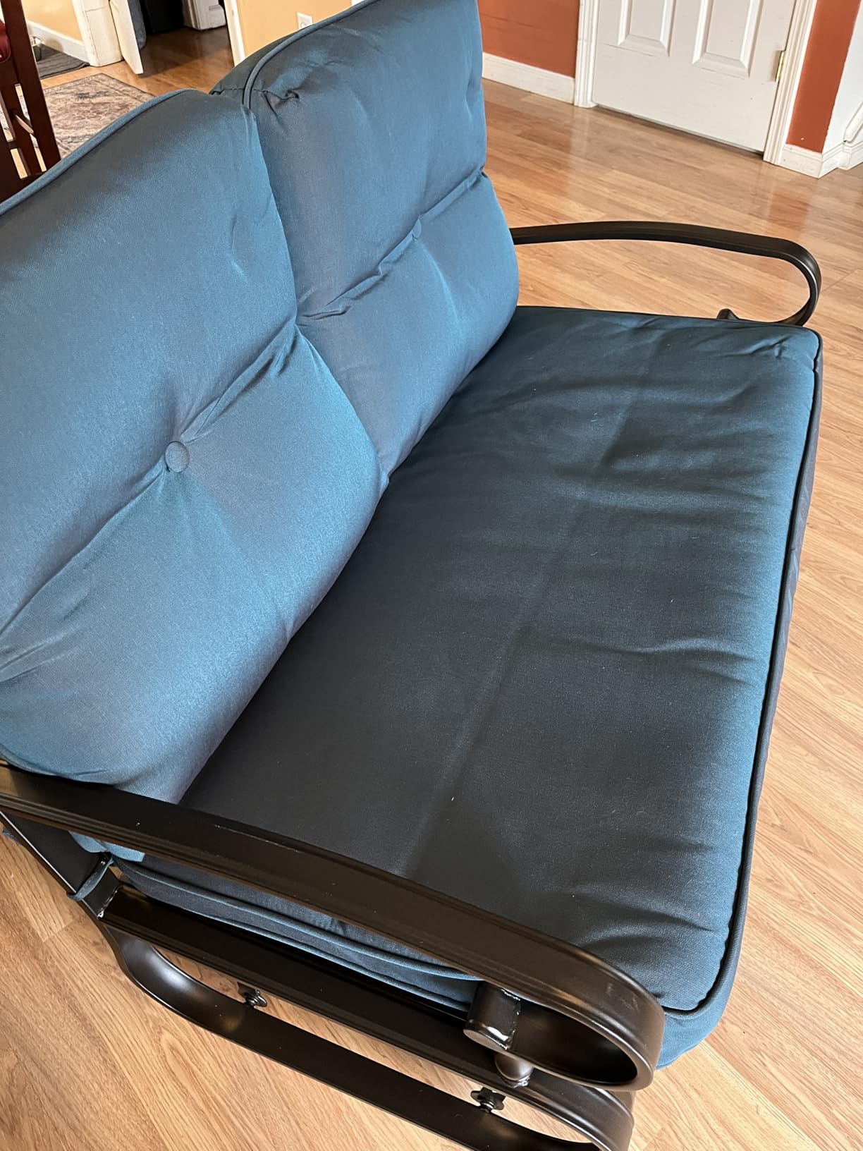 Incbruce Outdoor Swing Glider Rocking Chair Patio Bench for 2 Person, Garden Loveseat Seating Patio Steel Frame Chair Set with Cushion, Peacock Blue customer photo 1