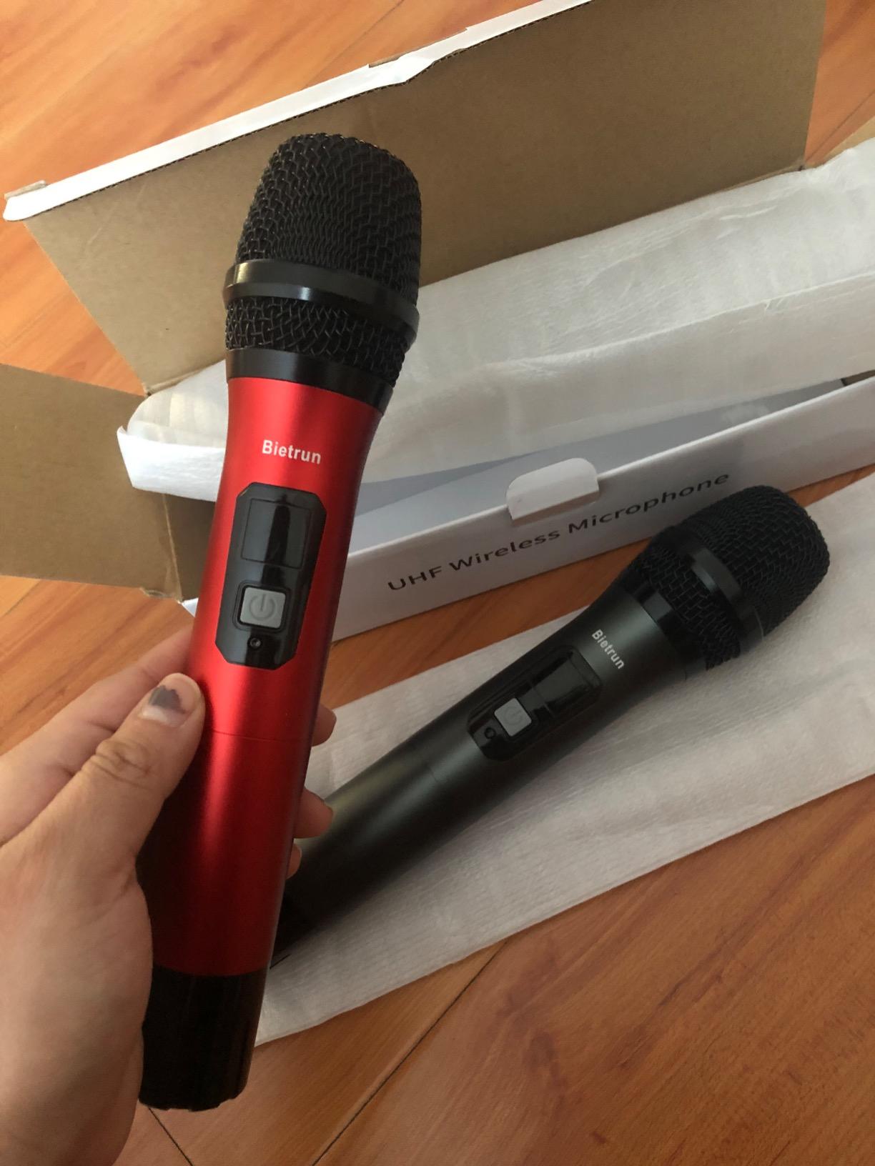 Bietrun UHF Wireless Microphone with 1/4'' Plug Rechargeable Receiver, 160 Feet, Professional Metal Dual Handheld Cordless Dynamic Mic System for Karaoke, Wedding, Singing, DJ, Party, Speech, Church customer photo 2