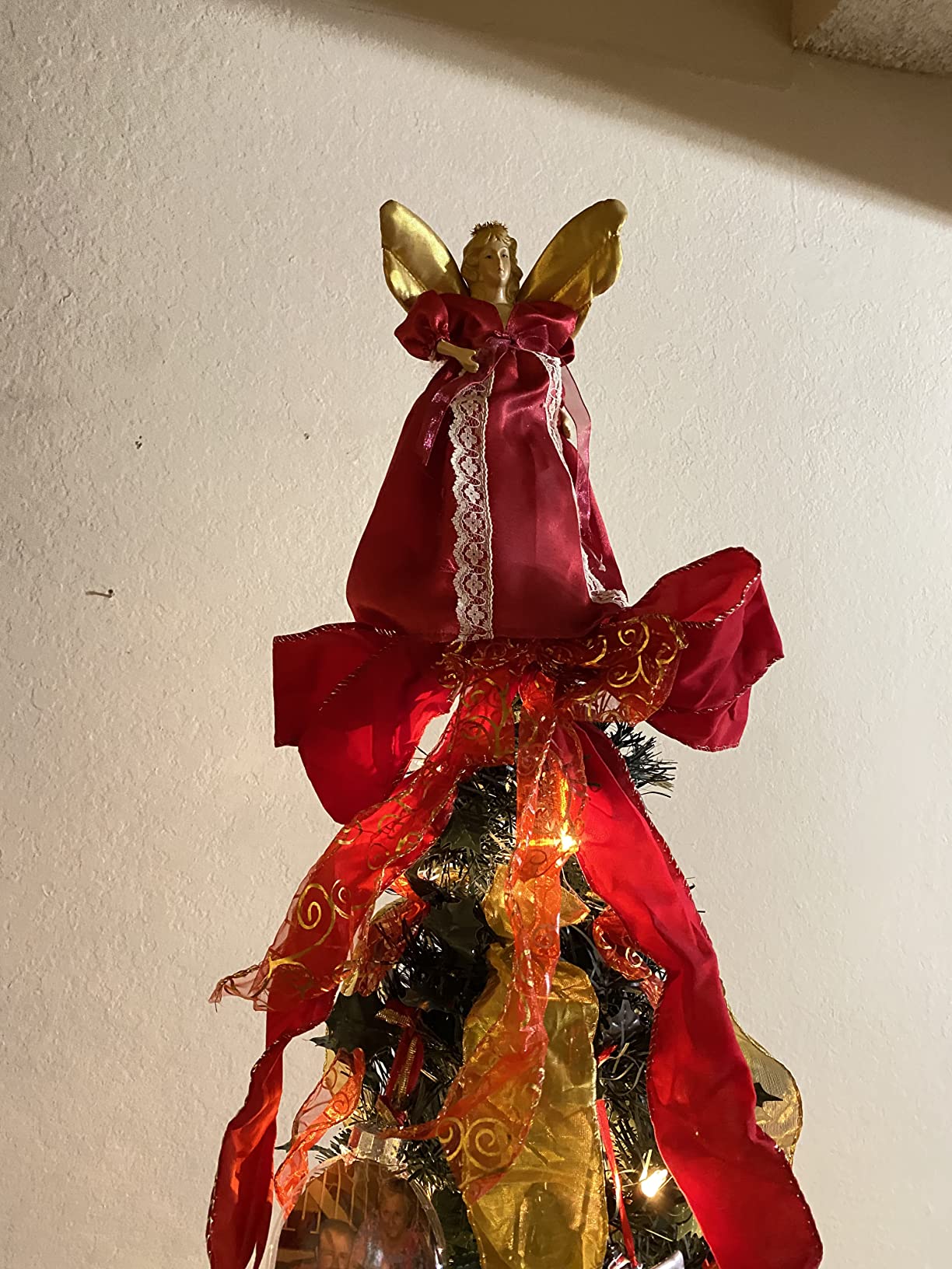 PREXTEX 6 ft Fully Decorated Christmas Tree, Gold and Red Collapsible Christmas Tree with 350 Warm Lights, Bows, Ornaments, Holly Leaves and More, Pop Up Xmas Trees with Lights customer photo 2