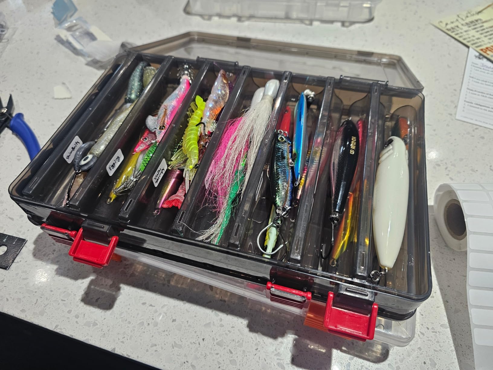 Double-Sided Fishing Lure Hook Tackle Box Visible Hard Plastic Clear Fishing Lure Bait Squid Jig Minnows Hooks Accessory Storage Case Container (Clear-10 Slots) customer photo 2