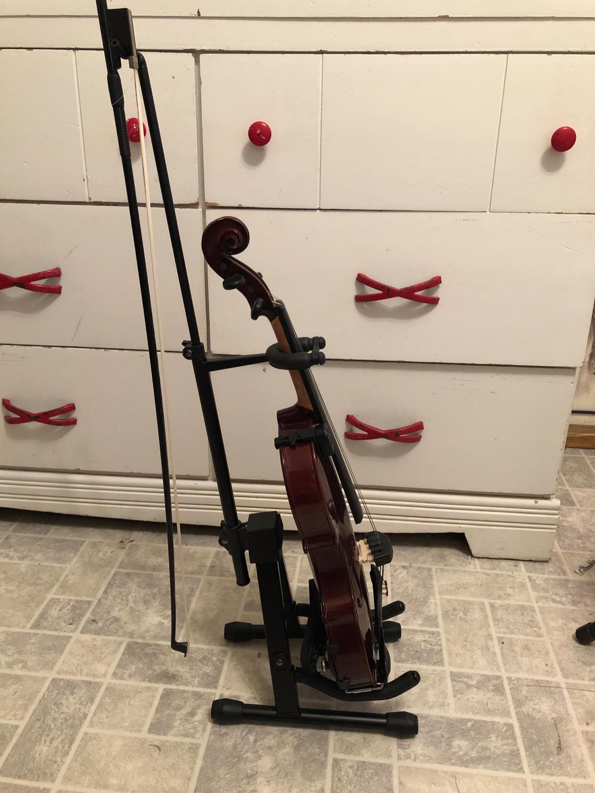 Eastar Violin Stand with Bows, Stand for acoustic Guitar Bass, Mandolin, Banjo, Portable and Adjustable Holder Black, Easy to Install and Sturdy customer photo 1