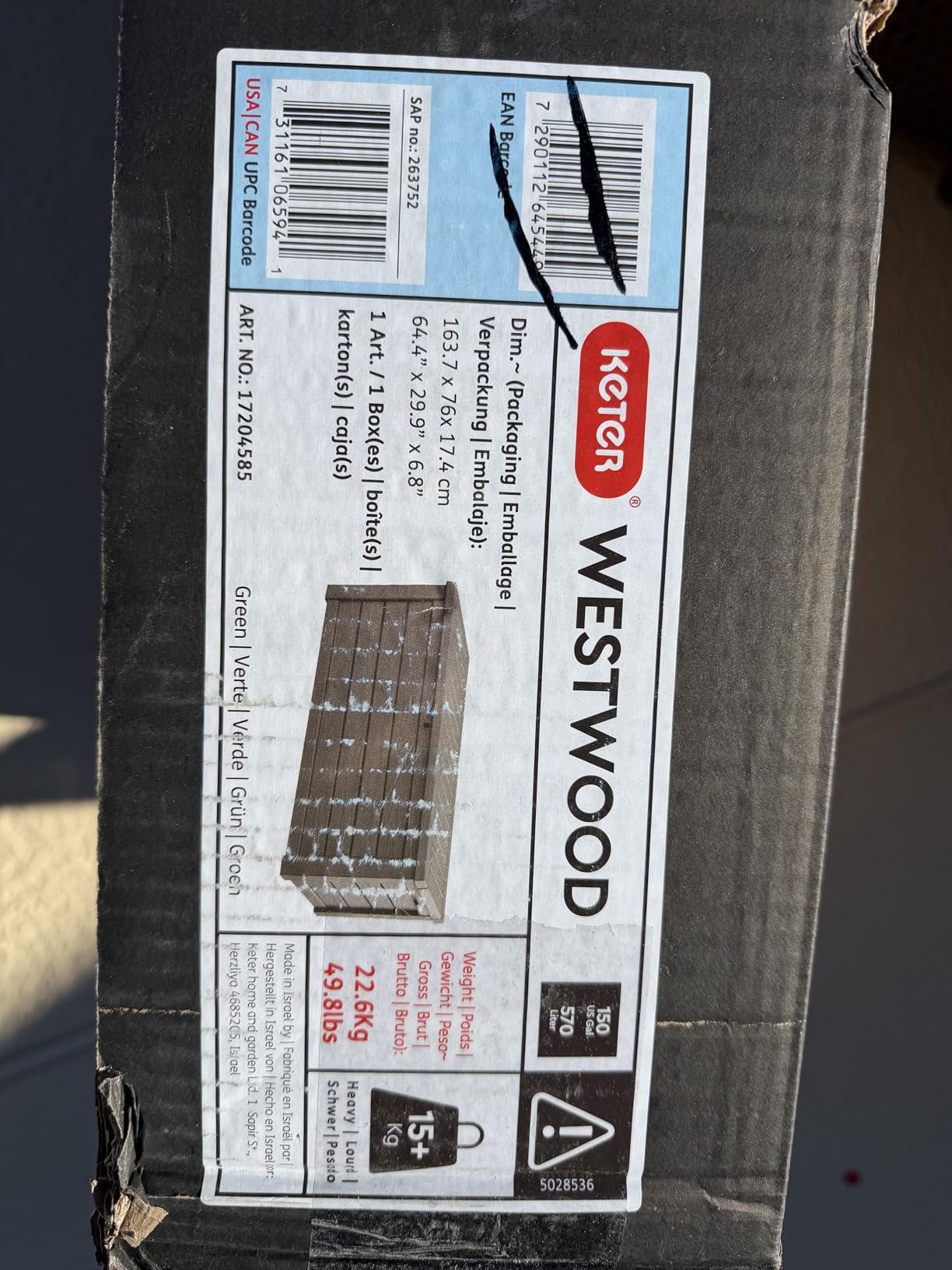 Keter Westwood Outdoor Storage Deck Box, 150 Gallon, Dark Grey | Grey, Resin, Large, Weatherproof, Lockable, Hydraulic Pistons, Easy Assembly, Organization, Patio Cushions Storage customer photo 2