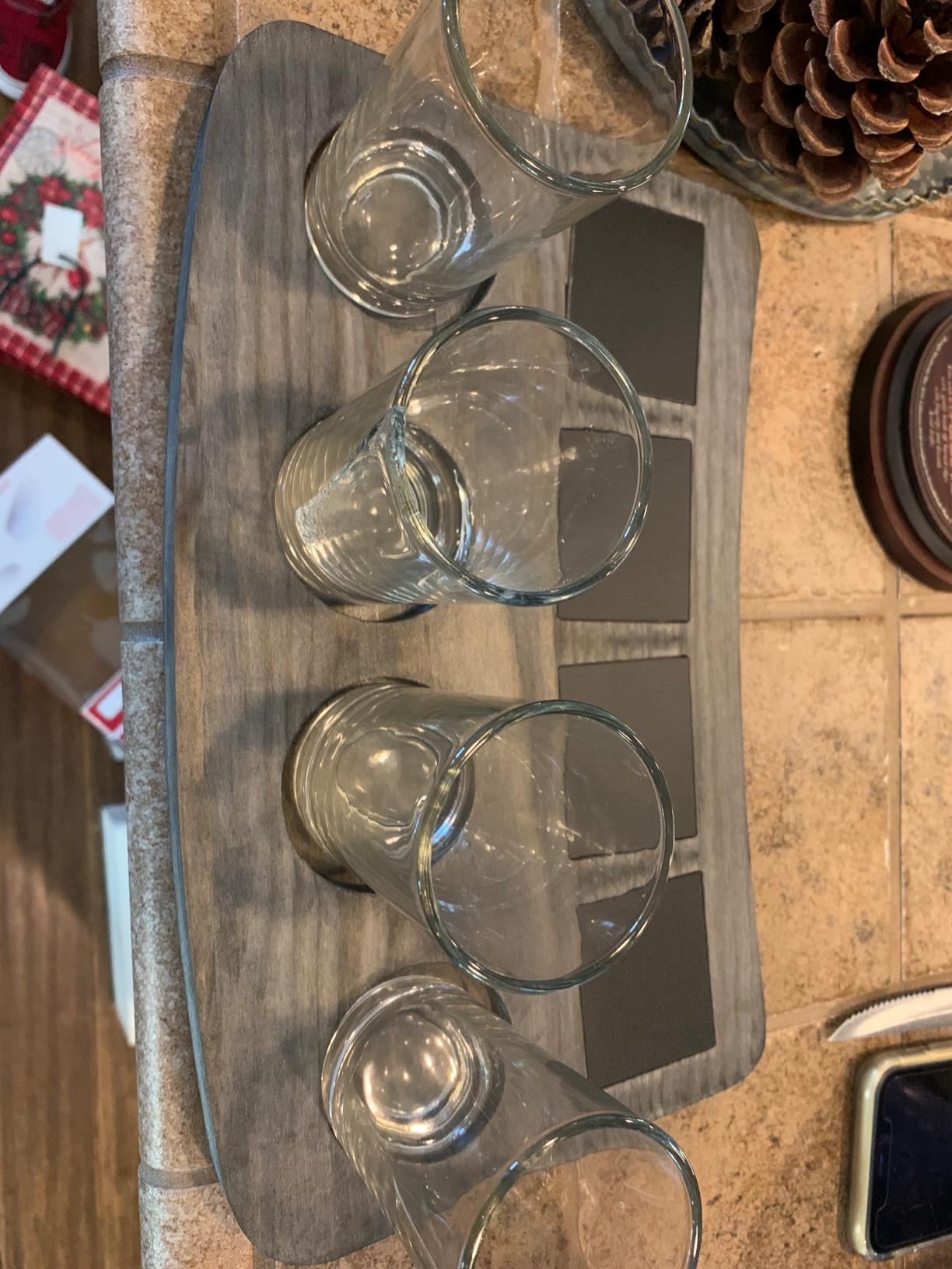 MyGift 5 Piece Set Vintage Grey Wood Beer Flight Tasting Glasses (6 oz) and Server Board Tray with Chalkboard Labels customer photo 1