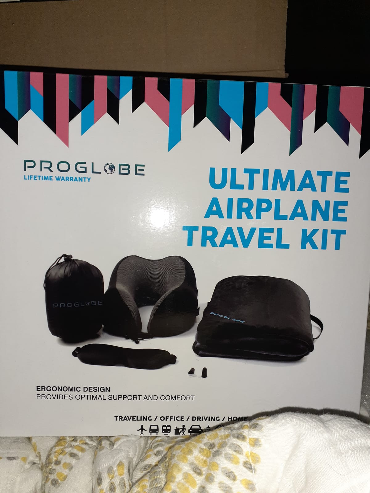 Proglobe Travel Blanket Luxury Travel Set - Ergonomic Airplane Neck Pillow 100% Pure Memory Foam and Super Soft Fleece Blanket - Premium 3D Sleep Mask & Earplugs - Ultimate 4-in-1 Traveling Kit Black customer photo 1