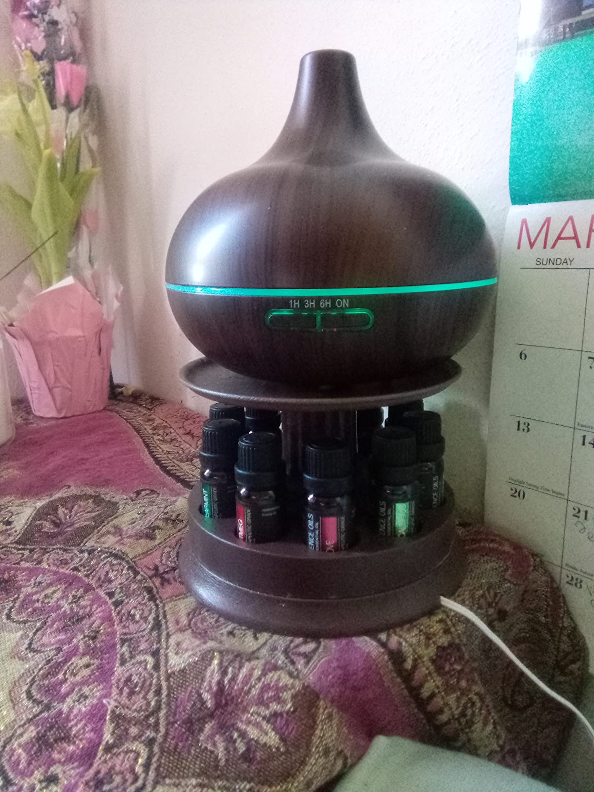 Pure Daily Care Ultimate Aromatherapy Diffuser with Essential Oil Set - 300ml Ultrasonic Diffuser, 4 Timer & 7 Ambient Light Settings - 10 Therapeutic Grade Essential Oils - Oak Wood with Stand customer photo 1