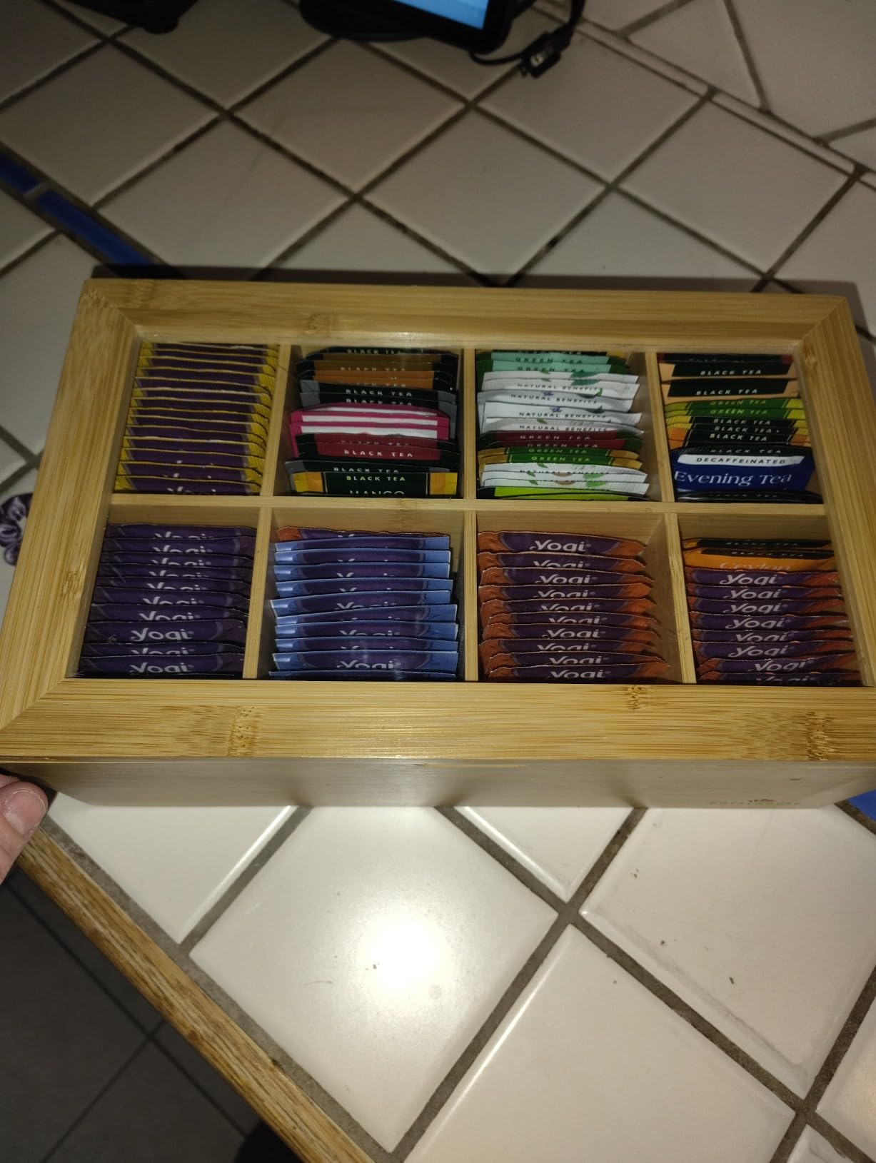 Natural Bamboo Tea Storage Organizer with Clear Acrylic Top Window | 12 Compartments Eco-Friendly Tea Bag Holder, Multi-Functional Storage Box customer photo 2