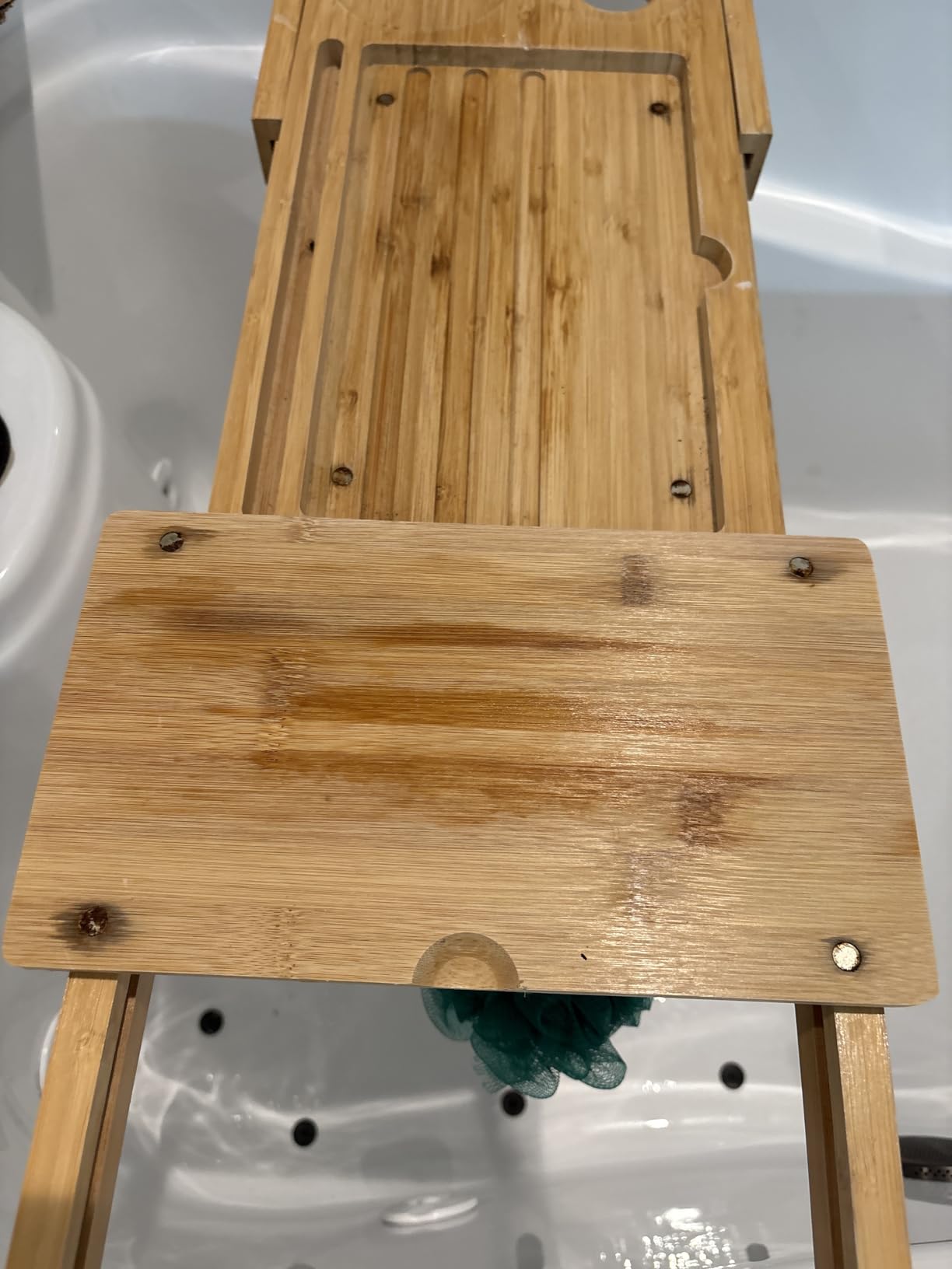 Utoplike Bamboo Bathtub Caddy Tray for Tub, Expandable Bath Table Trays | Adjustable, Bathroom Organizer with Book Tablet Stand, Wine Glass Cup, Towel Holder (24.5