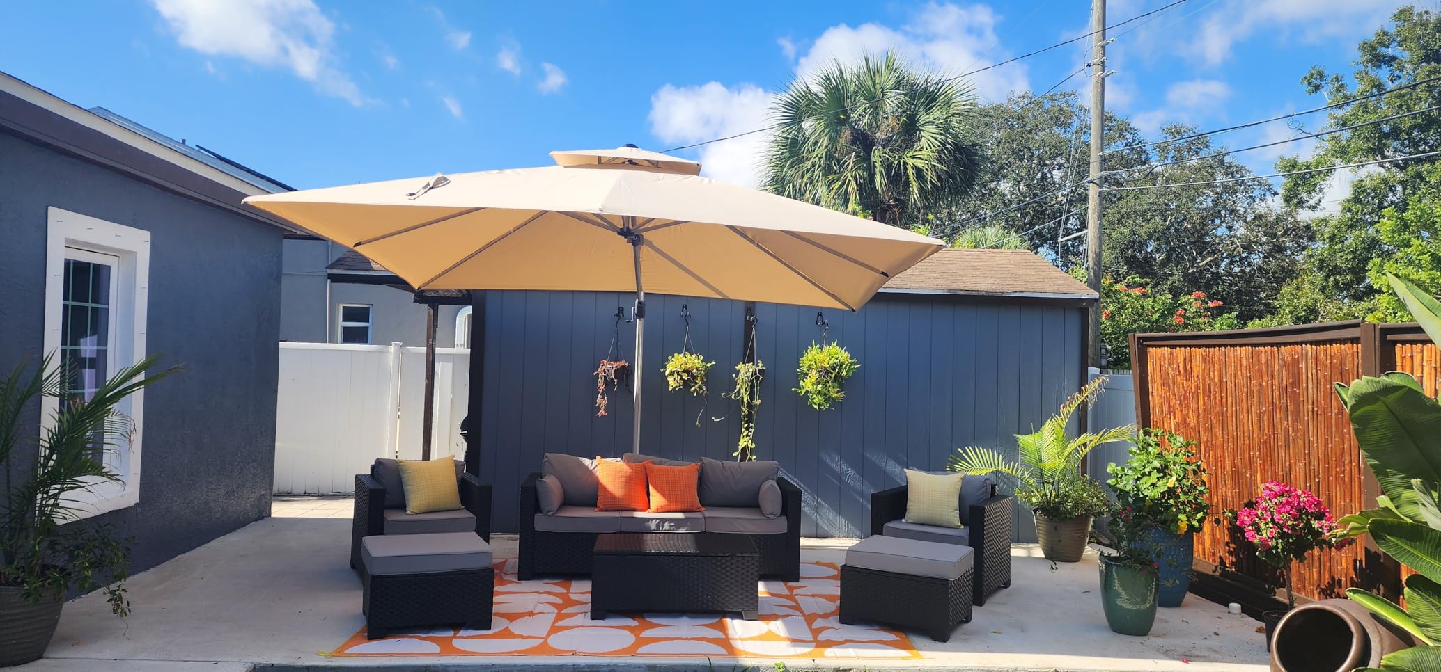 PURPLE LEAF Patio Cantilever Umbrella 9' X 12' Large Double Top, Beige customer photo 1
