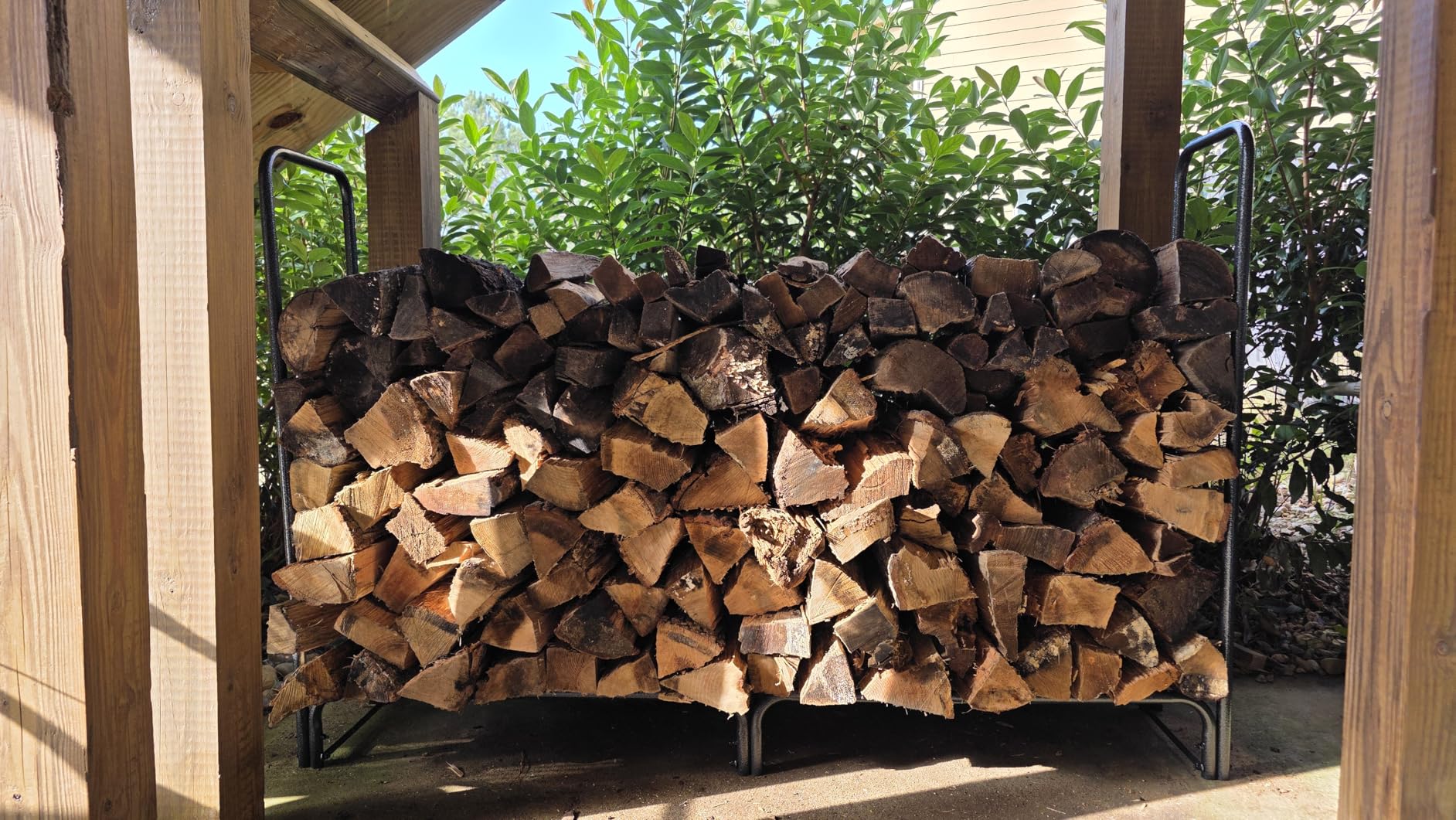 VIVOHOME 4 ft Heavy Duty Firewood Rack Outdoor with Cover, Black | Fire Wood Storage Rack, Log Holder and Cover Combo Set with Zipper customer photo 2