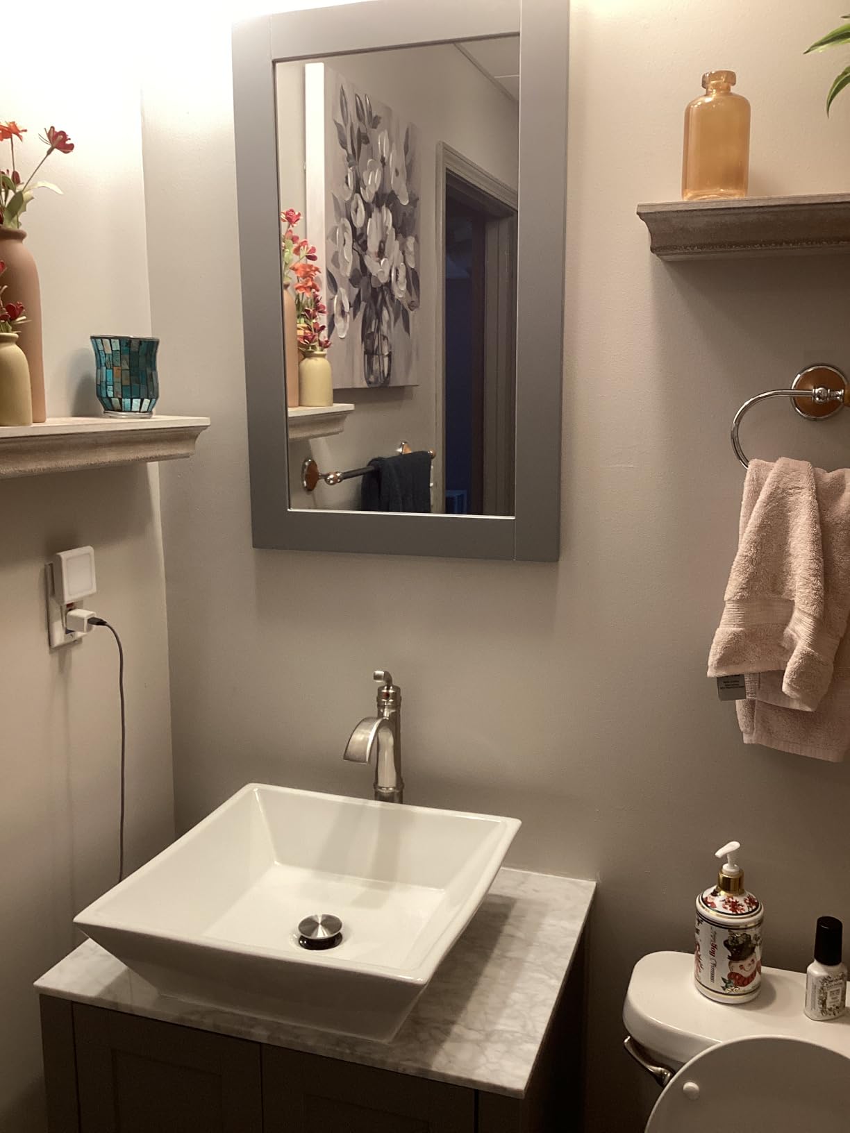 48 inch Double Sink Bathroom Vanity Cabinet Combo Glass, Marble Top Grey Paint Wood w/Faucet, Mirror&Drain Set (Solid Wood + Marble Top) customer photo 2