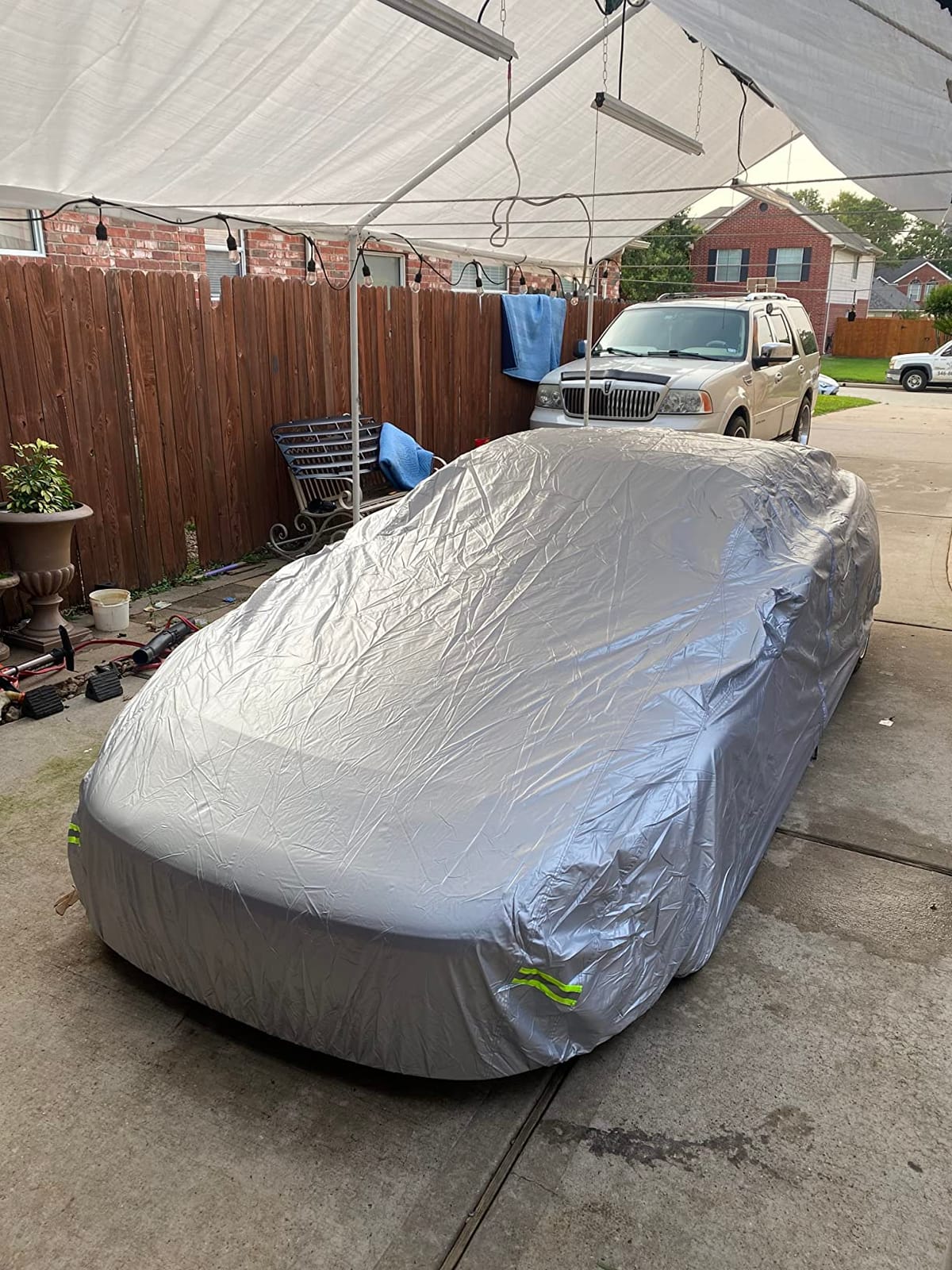 Amazon Basics Silver Weatherproof Car Cover, 150D Oxford, UV Protection, Snow Protection, Dustproof for Sedans up to 200
