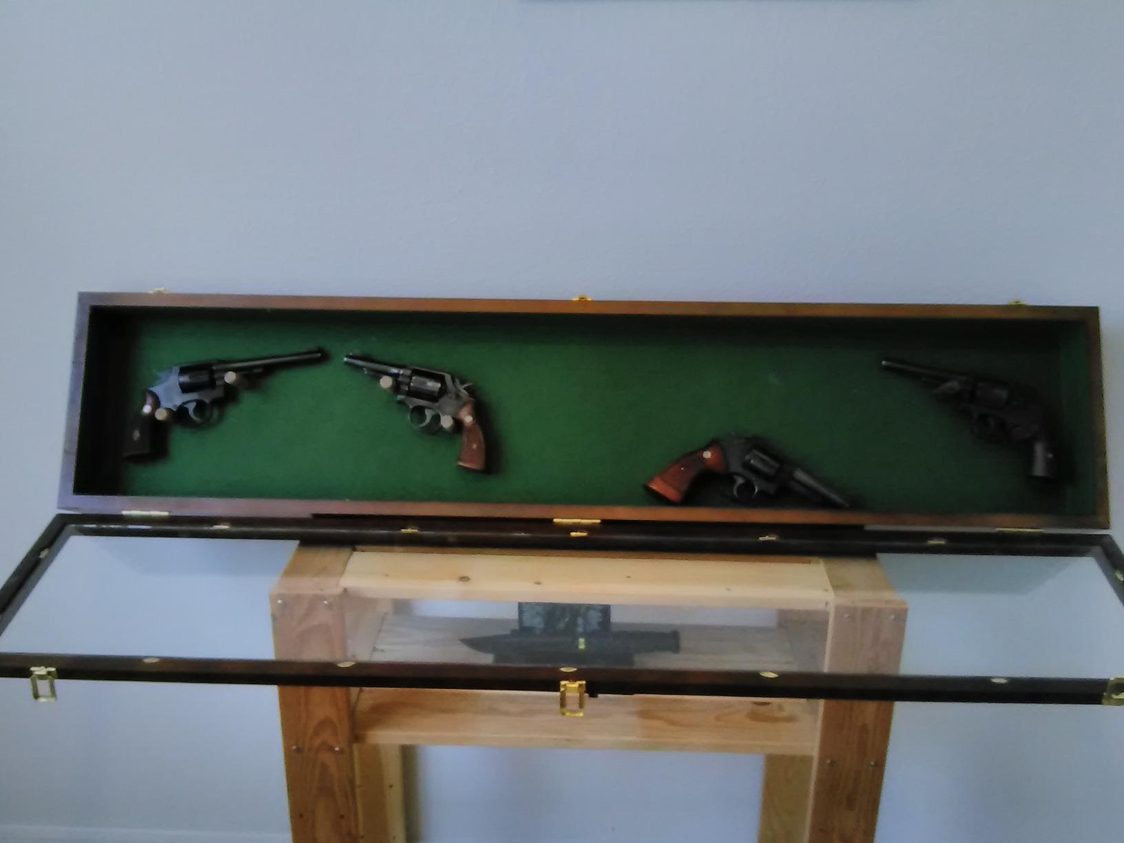 Gun Display Case with Lock, Wood Glass Top Rifle Sword Storage Holder Lockable Box Oak customer photo 2