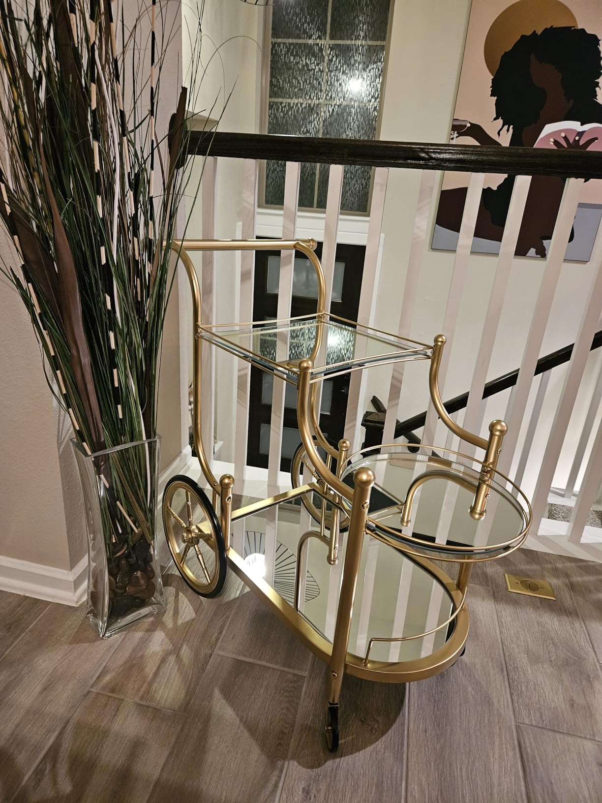 Tangkula Bar Cart, 3-Tier Rolling Home Bar Serving Cart with Mirrored Shelves & 4 Wheels, Mobile Beverage & Wine Cart for Kitchen, Dining Room, Living Room (Silver) customer photo 1