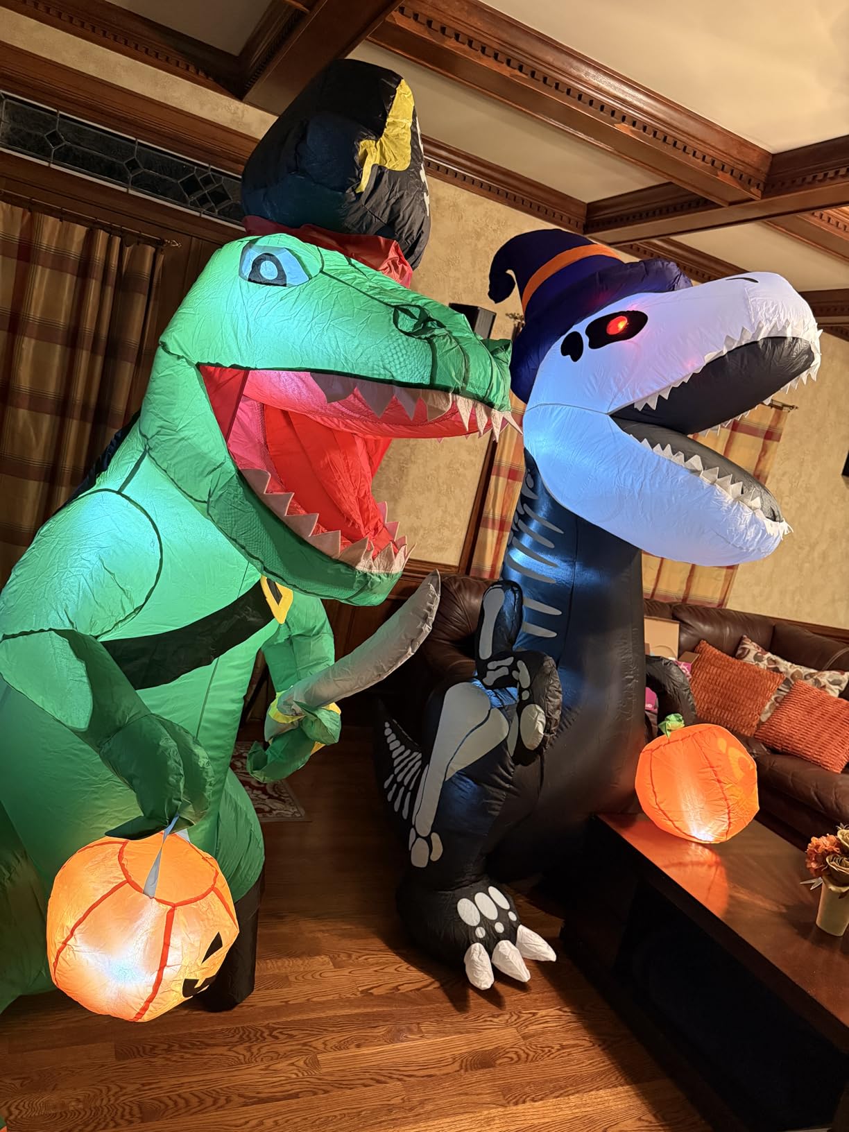 Joiedomi 8 FT Halloween Inflatable Skeleton Dinosaur with Pumpkin & Built-in LEDs, Halloween Blow Up Yard Decorations, Lighted Outdoor Dinosaur Skeleton for Garden, Lawn, Patio & Holiday Outside Decor customer photo 2