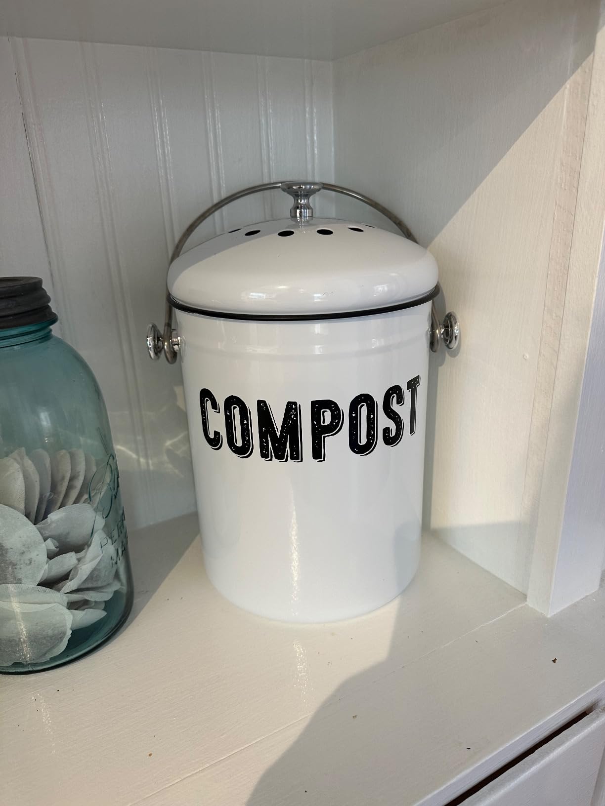Granrosi Compost Bin Kitchen Counter, 1.3 Gallon, 3 Charcoal Filters | Countertop Composter Pail with Lid, Stainless Steel Counter Top Bin, Rust-Free Farmhouse Indoor Compost Bucket, White Oval customer photo 2