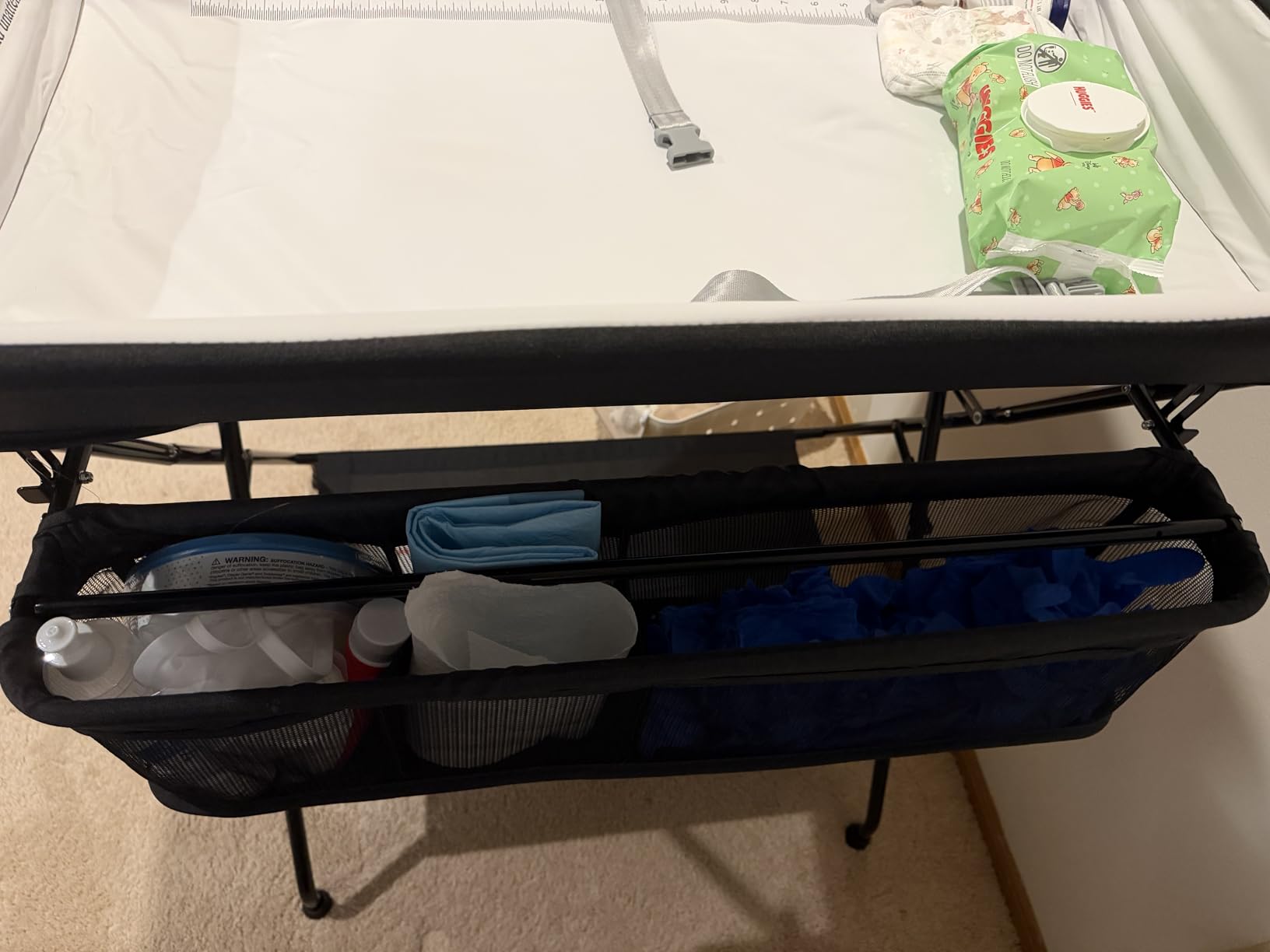 Costzon Changing Table, Portable Baby Changing Table Foldable Diaper Changing Station with Safety Belt, Large Storage Rack & Shelf, Nursery Organizer for Newborn Infant (Dark Gray) customer photo 2