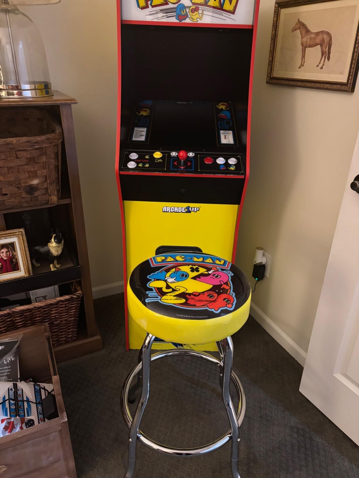 Arcade1Up Adjustable Padded Arcade Game Stool, Steel Frame, Pac-Man, 21.5