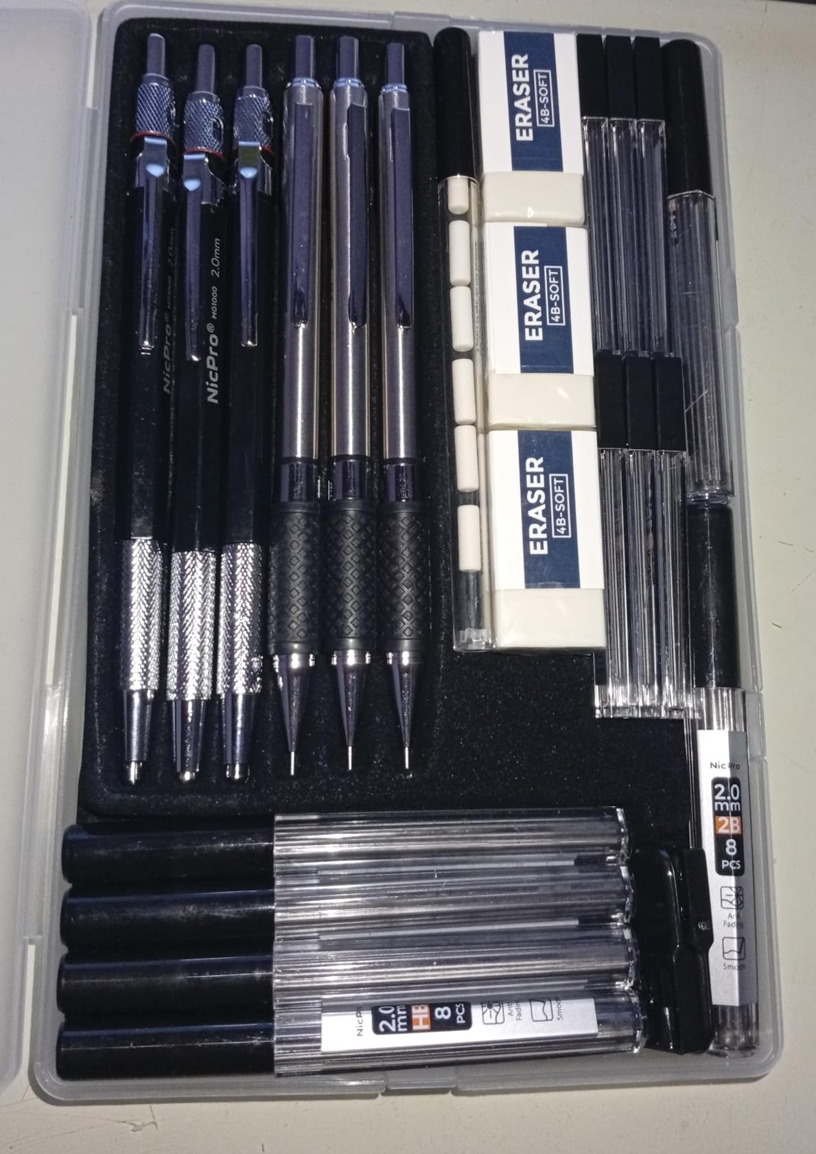 Nicpro 6PCS Art Mechanical Pencil Set, 0.5/0.7/0.9/2mm Point | Metal Drafting Pencil, 12 Tubes Lead Refills, 12 Erasers, Graphite Lead Holder (2B HB 2H) For Writing, Sketching Drawing customer photo 1