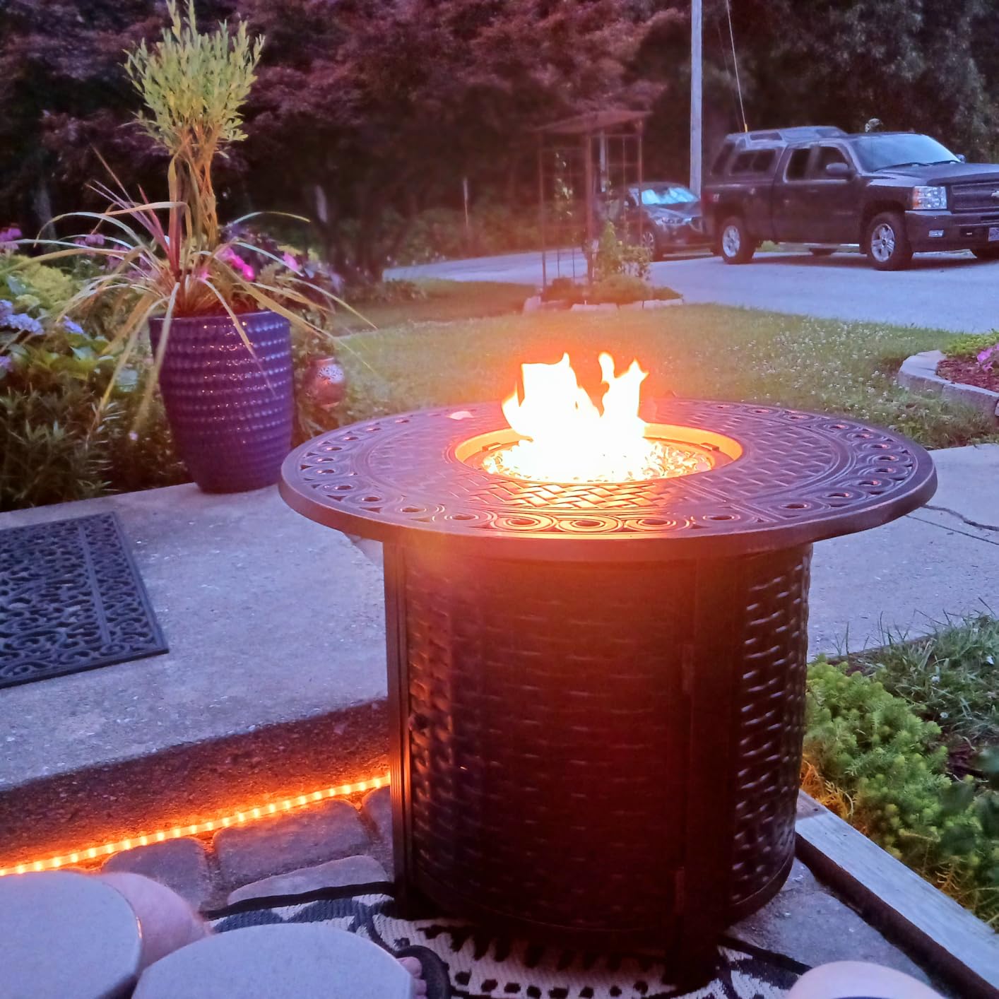 Oakland Living Round 34 in. x 34 in. Aluminum Propane Fire Pit Table with Glass Beads, Two Covers, Lid, 37,000 BTUs in Copper Finish customer photo 1