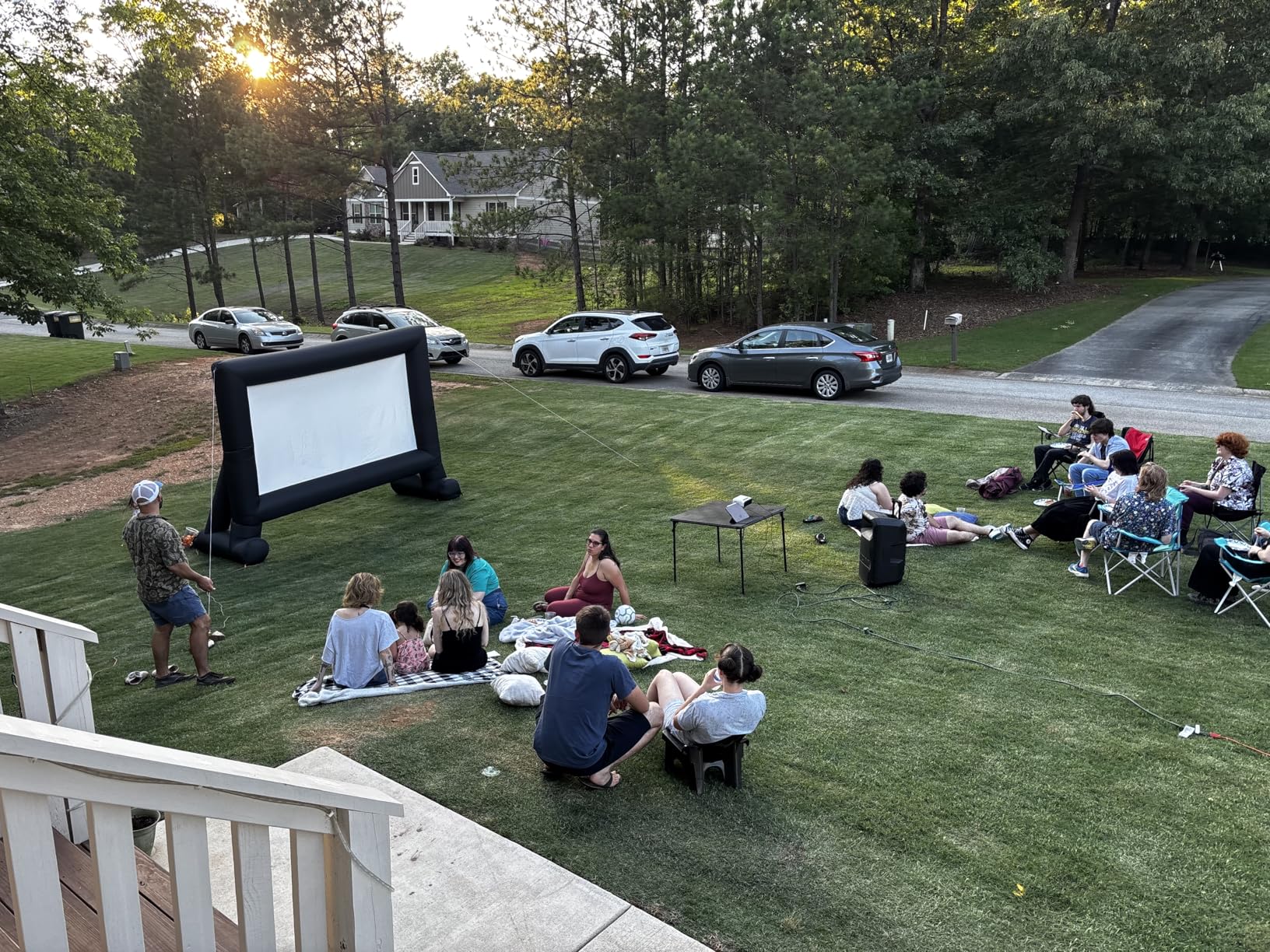 XHYCPY Inflatable Projector Screen 15ft with Air Blower and Storage Bag, Easy Set up, Front and Rear Projection for Outdoor Movie Night Backyard Pool Fun customer photo 2