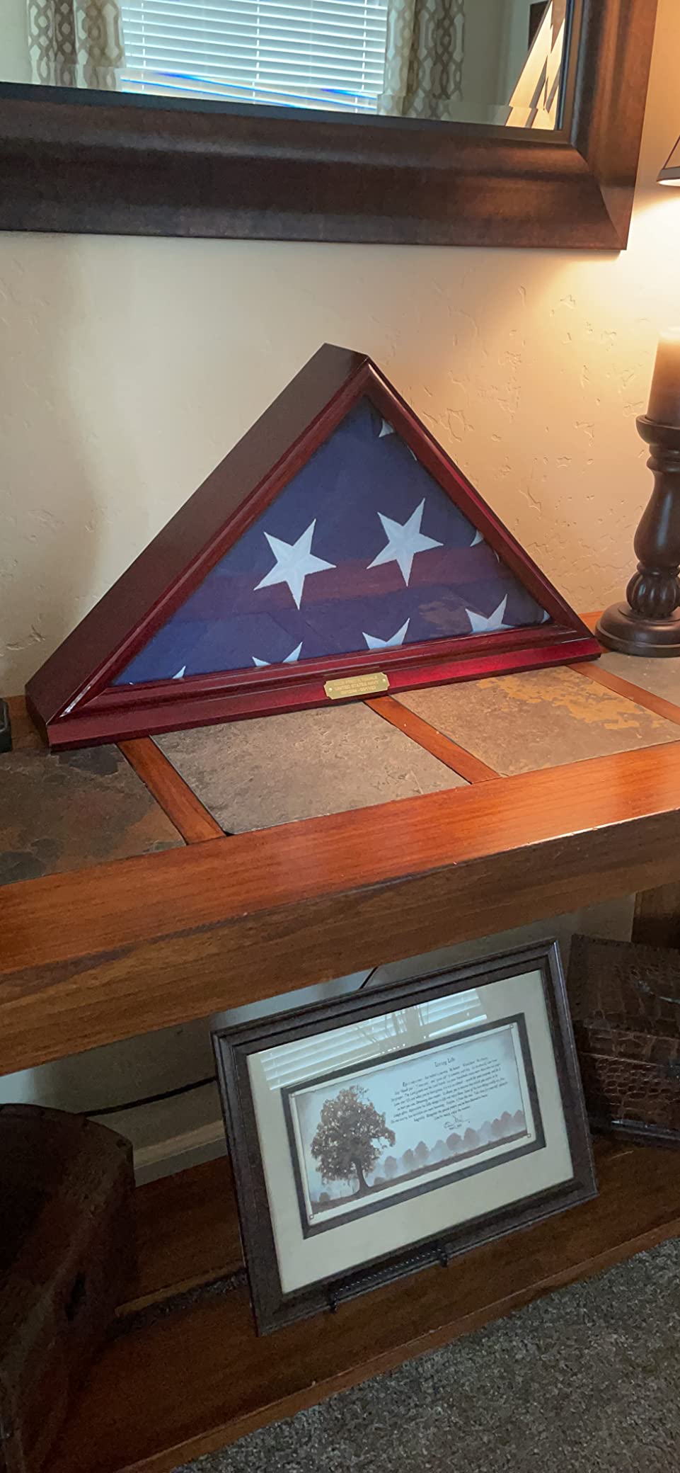 Bey-Berk Custom Personalized Solid Wood Triangle Glass Front Flag Display Case, Holds 5' x 9.5' Folded Funeral Flag or Burial Flag(Mahogany) customer photo 1