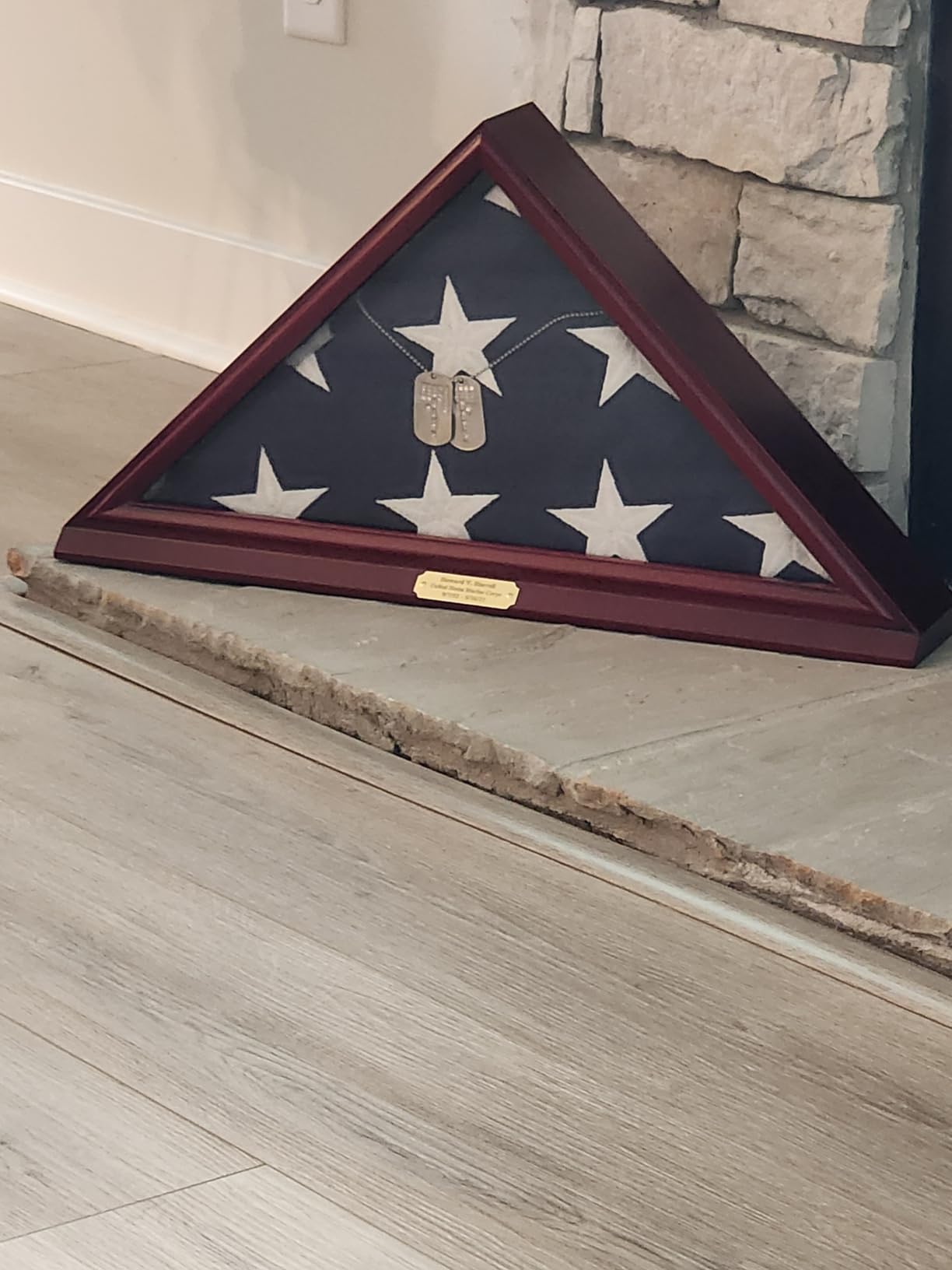 Bey-Berk Custom Personalized Solid Wood Triangle Glass Front Flag Display Case, Holds 5' x 9.5' Folded Funeral Flag or Burial Flag(Mahogany) customer photo 2