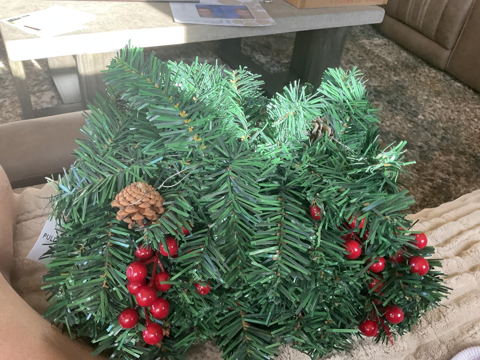 10FT Christmas Garland with 50 LED Lights - Pre-lit Outdoor Xmas Garland - Battery Powered Waterproof String Light with Timer - Pine Garland with Red Berries Snow Pine Cones - 10 Foot by 10 Inch customer photo 1