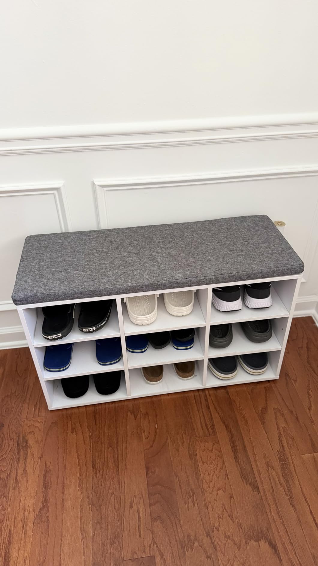 VASAGLE Shoe Bench with Cushion, 15 Compartments, 11.8 x 41.3 x 18.9 Inches | Entryway Storage Bench with Padded Seat, Cloud White and Dove Gray, CUSTOS Collection ULHS15WT customer photo 2