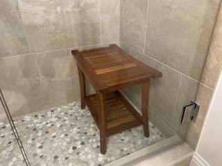 Utoplike Teak Shower Bench Seat with Handles, Bath Chair Stool for Inside | Portable Wood Spa Chair With Towel, Storage Shelf, 22