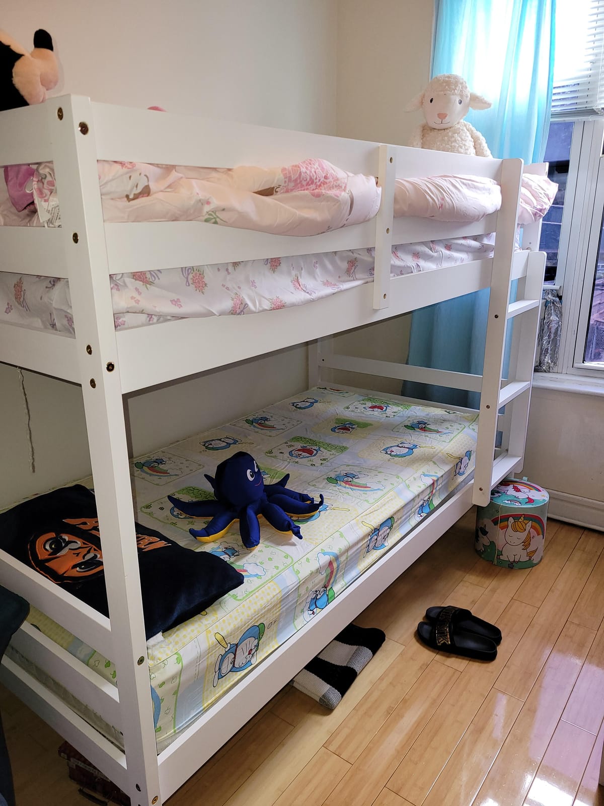 Costzon Twin Over Twin Bunk Beds, Wood Convertible Two Beds, Solid Rubberwood Bunk Bed with Built-in Ladder and Safety Rails, No Box Spring Needed, Space Saving Bed Frame for Bedroom (Espresso) customer photo 1