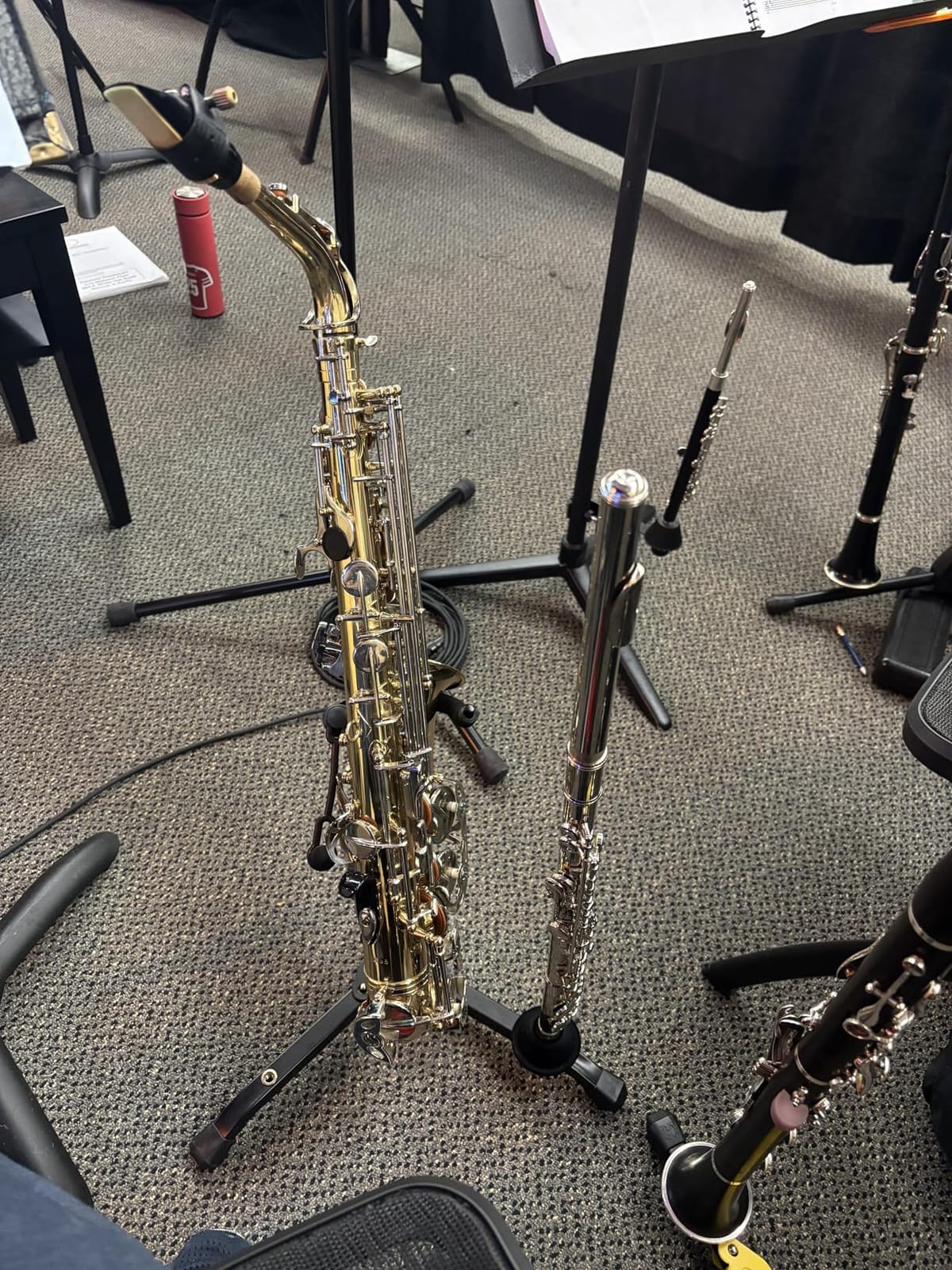 EASTROCK Alto&Tenor Saxophone Stand with 2 Flute/Clarinet Holders and Bag - Sturdy Folding Metal Stand for Alto/Tenor Sax with 2 Detachable Pegs for Flute/Clarinet and a Carrying Bag customer photo 1
