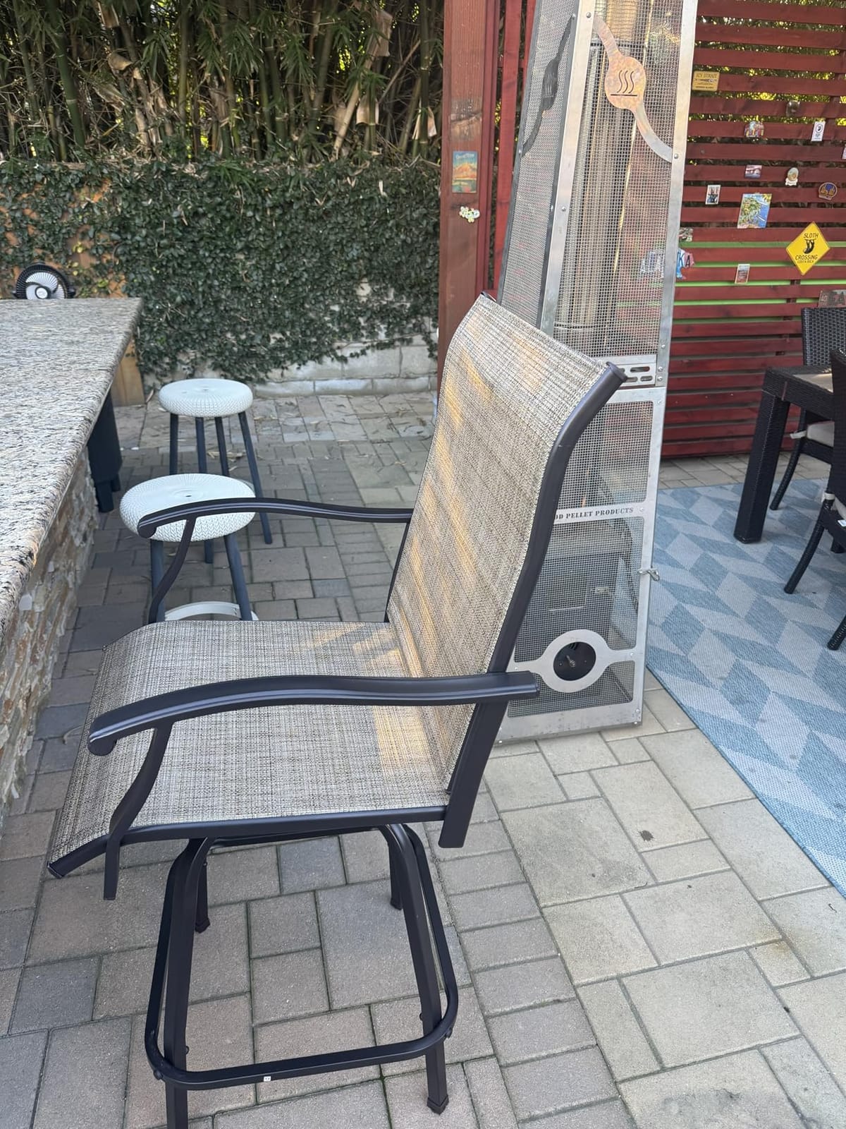 PHI VILLA Outdoor Swivel Bar Stools Set of 2, High Top Patio Chairs | with Padded Textilene Seating, Back, All-Weather Bar Height Furniture for Kitchen Outside Garden, Brown customer photo 2