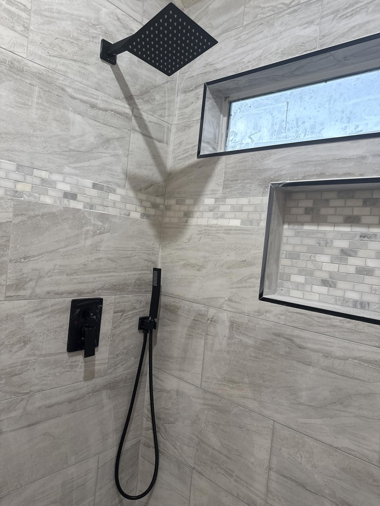 Aolemi Shower Faucet Set with Handheld Matte Black 12 Inch Head | Pressure Balance Shower Valve and Trim Kit, SUS304 Rain Head and Handle System, All Metal, Wall Mount, Bathroom, Handheld Spray customer photo 1