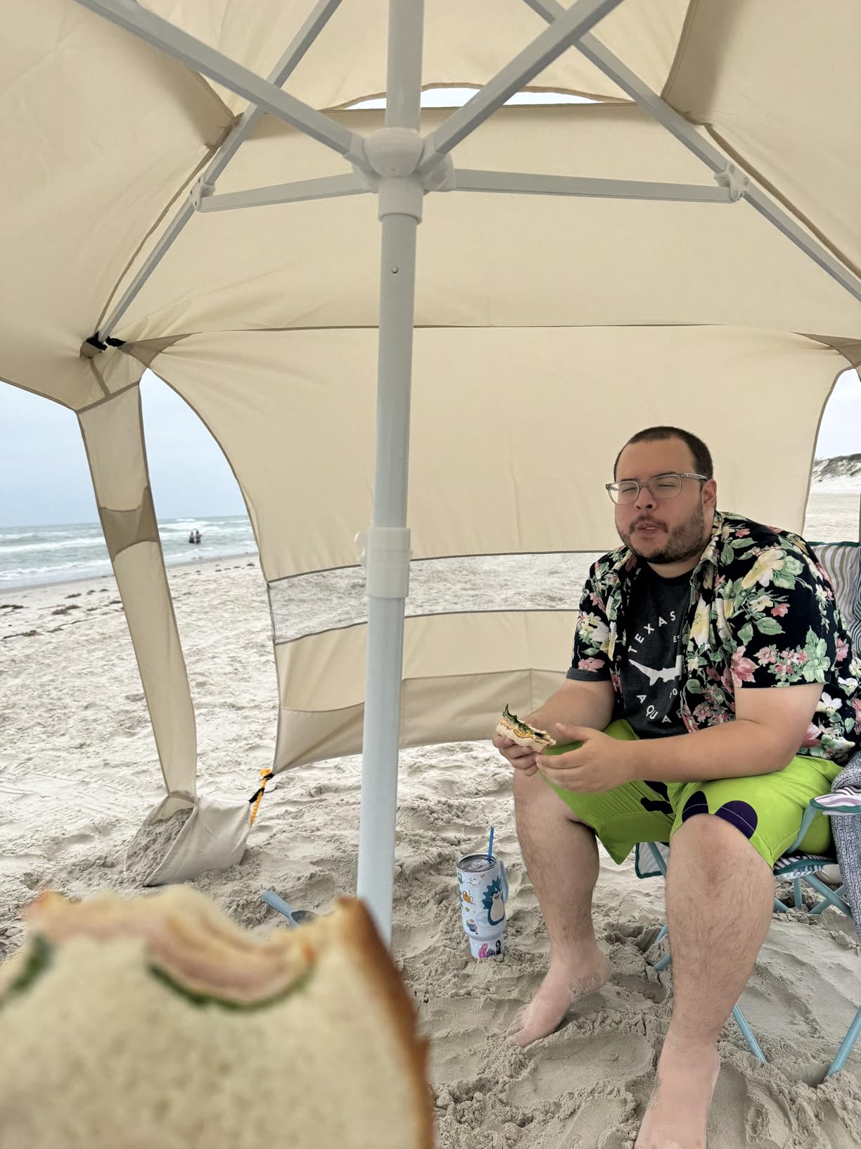 AMMSUN Beach Cabana, 6.5'×6.5' Beach Canopy, Easy Set up and Take Down, Cabana Tent with Sand Pockets, Instant Sun Shade with Side Wall, Coral Tropical customer photo 2