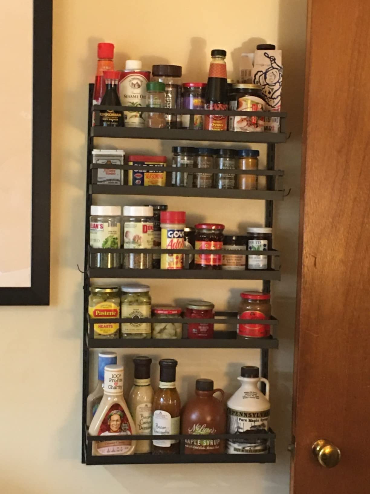 X-cosrack Wall Mount Spice Rack Organizer 5 Tier Height-Adjustable Hanging Spice Shelf Storage for Kitchen Pantry Cabinet, Dual-Use Seasoning Holder Rack with Hooks, Black-Patented customer photo 1