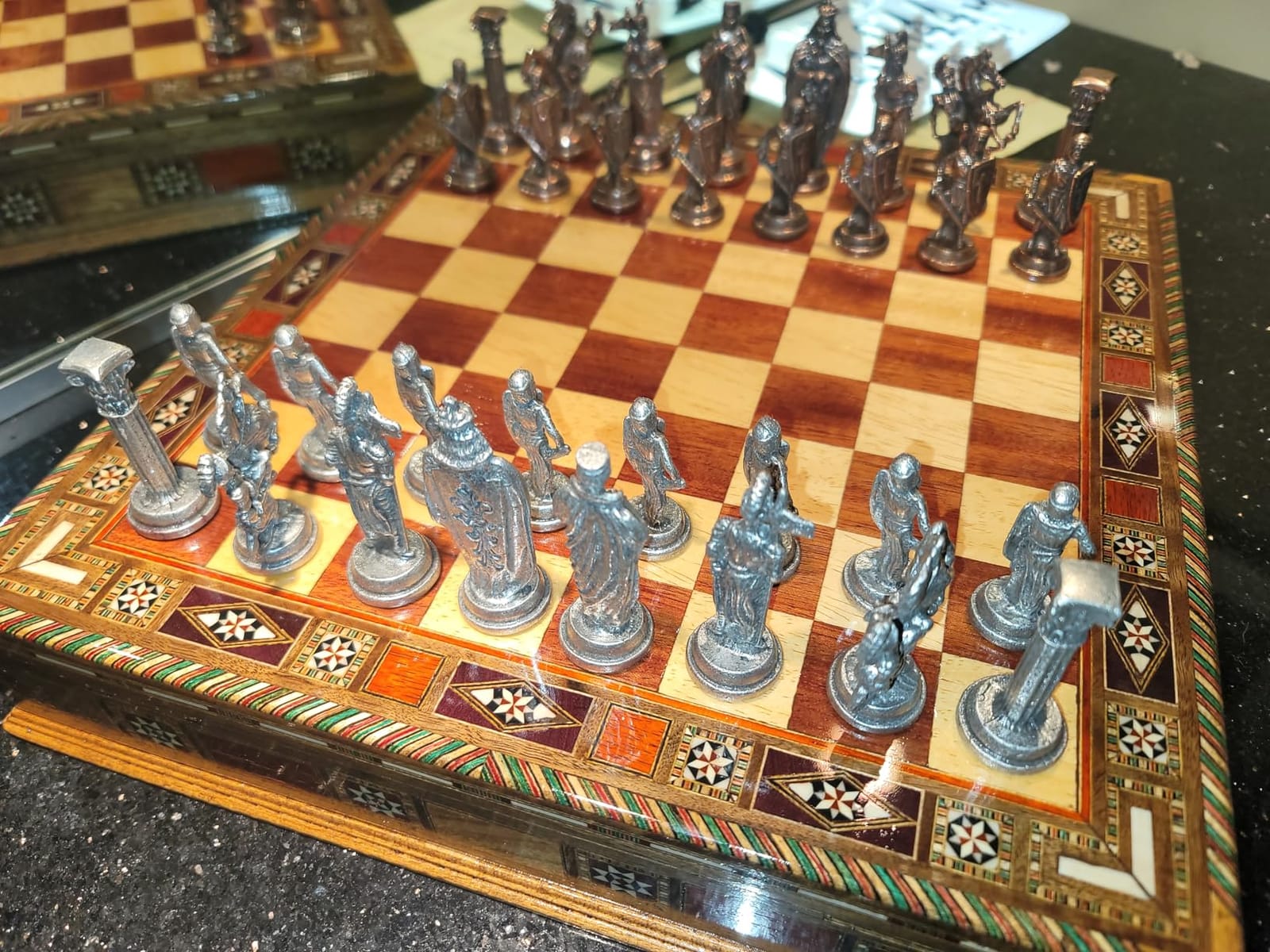 Medieval British Army Antique Copper Metal Chess Set for Adults, Handmade Pieces and Natural Solid Wooden Chess Board with Storage Inside King 3.35in customer photo 2