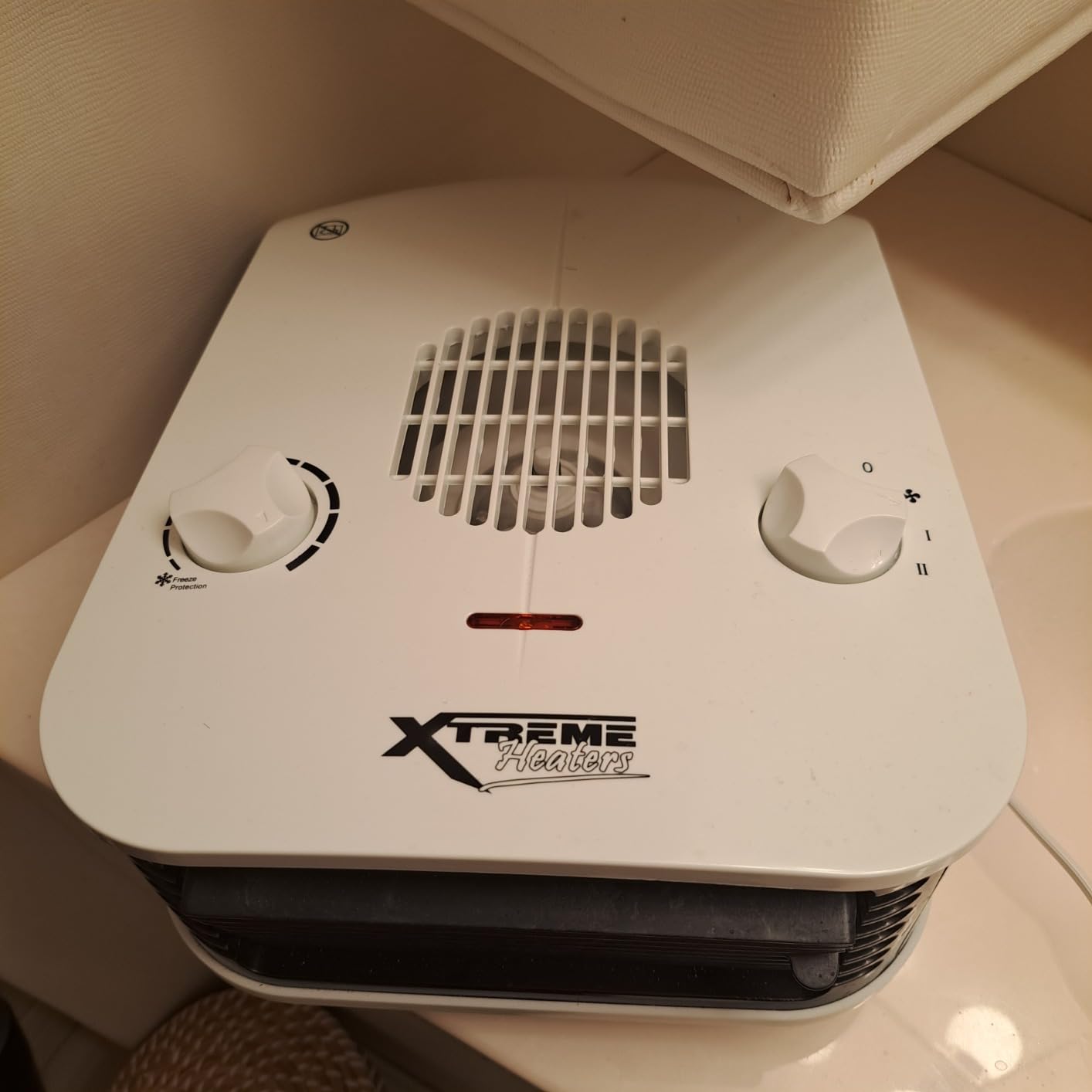 Xtreme Heaters Boat Cabin RV Space Heater with Tip-Over Protection, White | 750/1500W heat settings, tip-over shutoff, overheat protection, quiet top-air intake, stable low-profile base, 6 ft cord customer photo 1