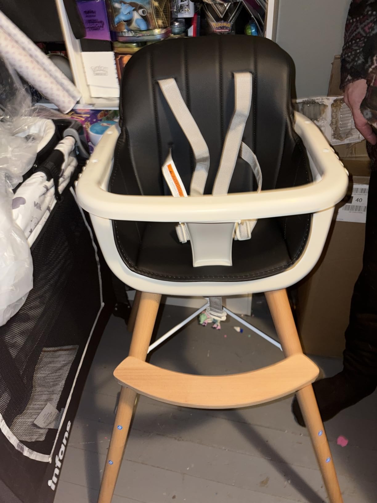 BABY JOY Convertible Baby High Chair, 3 in 1 Wooden Highchair/Booster/Chair with Removable Tray, Adjustable Legs, 5-Point Harness, PU Cushion and Footrest for Baby, Infants, Toddlers (Beige) customer photo 2
