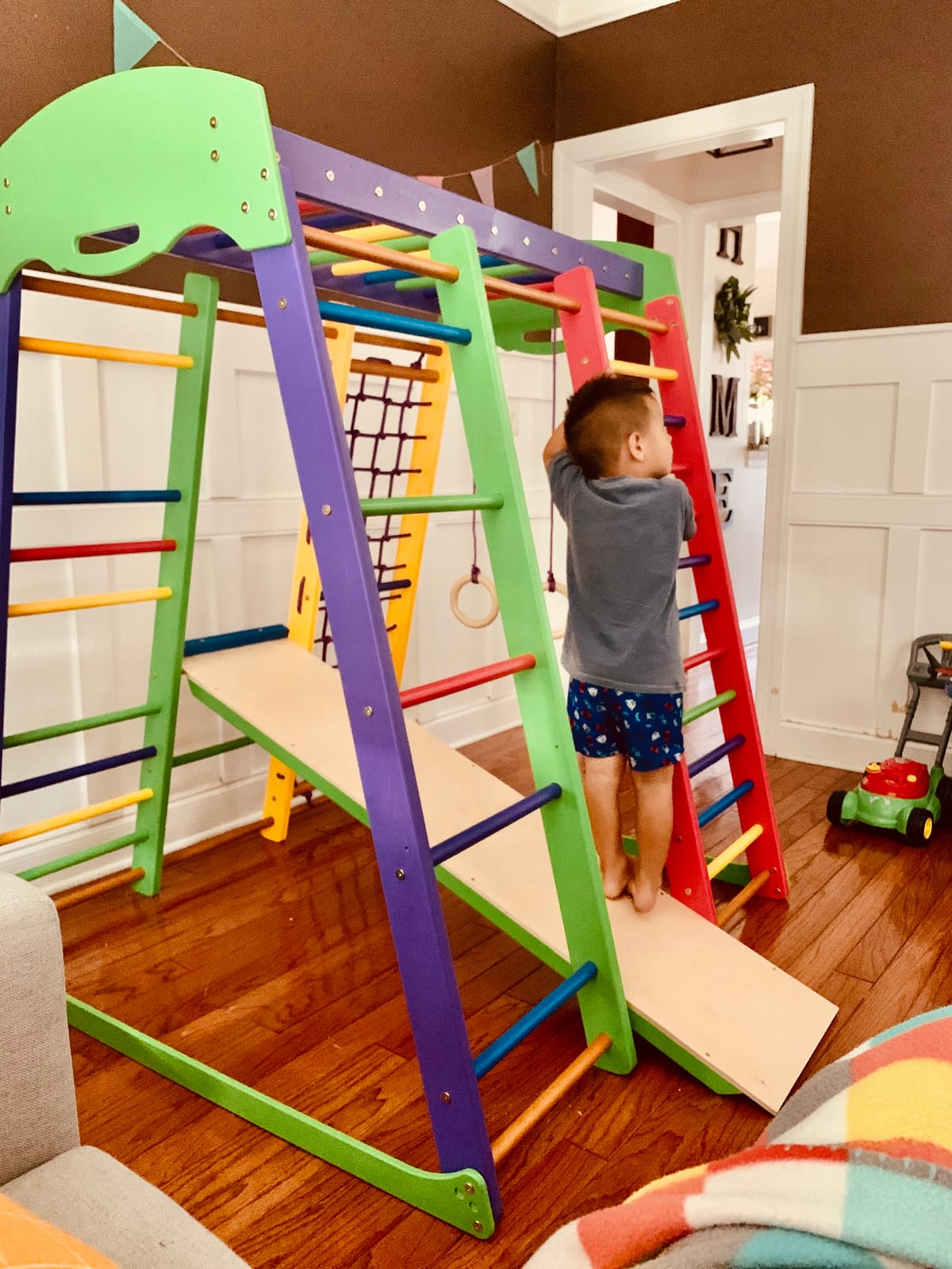 WEDANTA Wooden Swedish Ladder Wall Set - Kids Stall Bars for Exercise - Kids Swedish Gymnastic Wall Gym - Wood Stall Bar Gymnastics Playground - Best Gym for All Family customer photo 1