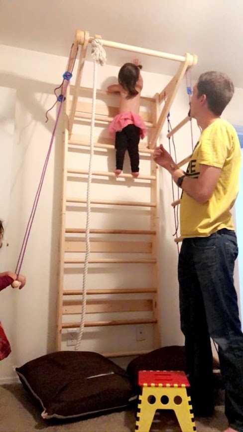 WEDANTA Wooden Swedish Ladder Wall Set - Kids Stall Bars for Exercise - Kids Swedish Gymnastic Wall Gym - Wood Stall Bar Gymnastics Playground - Best Gym for All Family customer photo 2