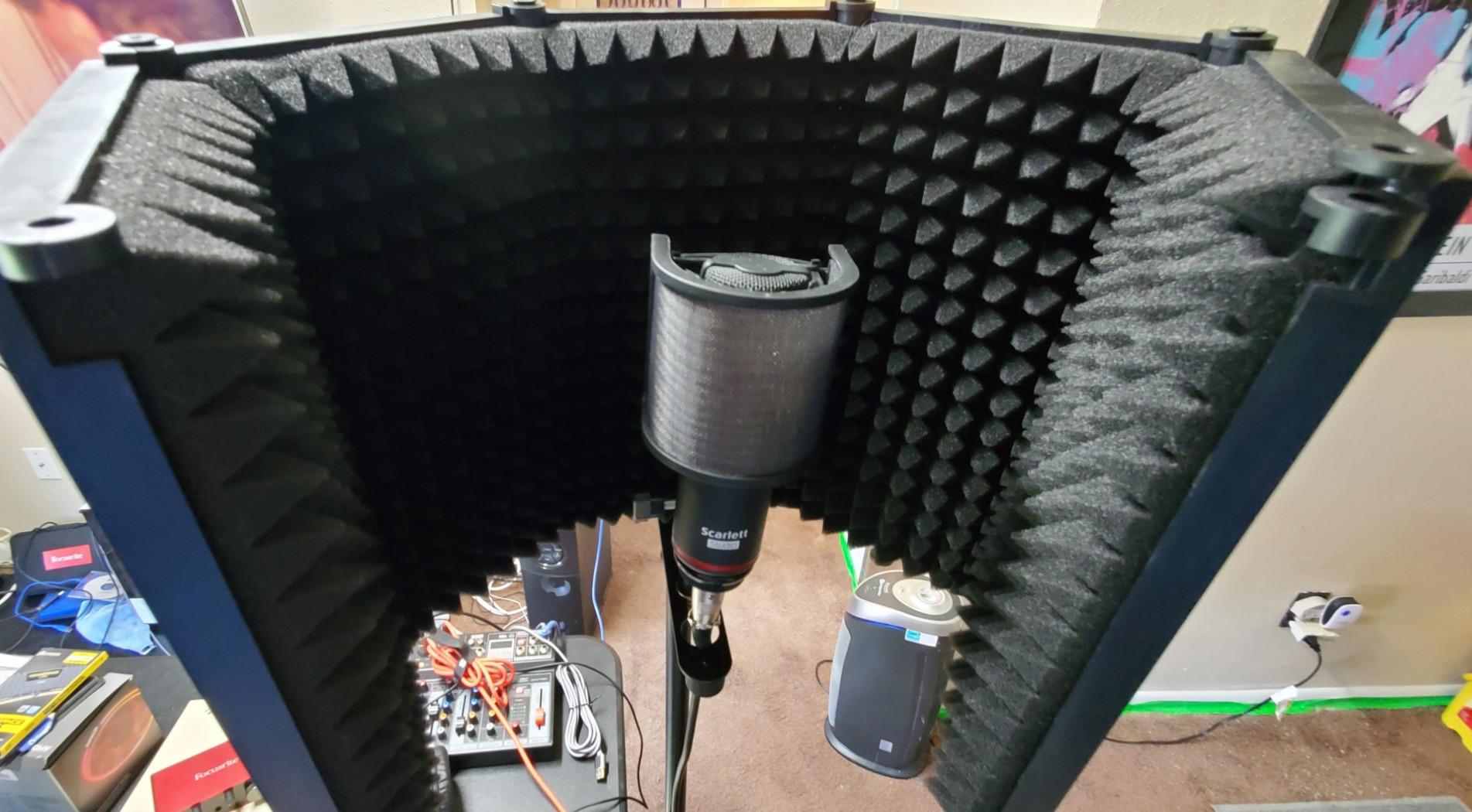 Moukey Microphone Insulation Sound Shield Isolation, 5 Sides Microphone Sound-Absorbing Foam Reflector for Recording Studio, Podcasts, Vocals and Broadcasting customer photo 1