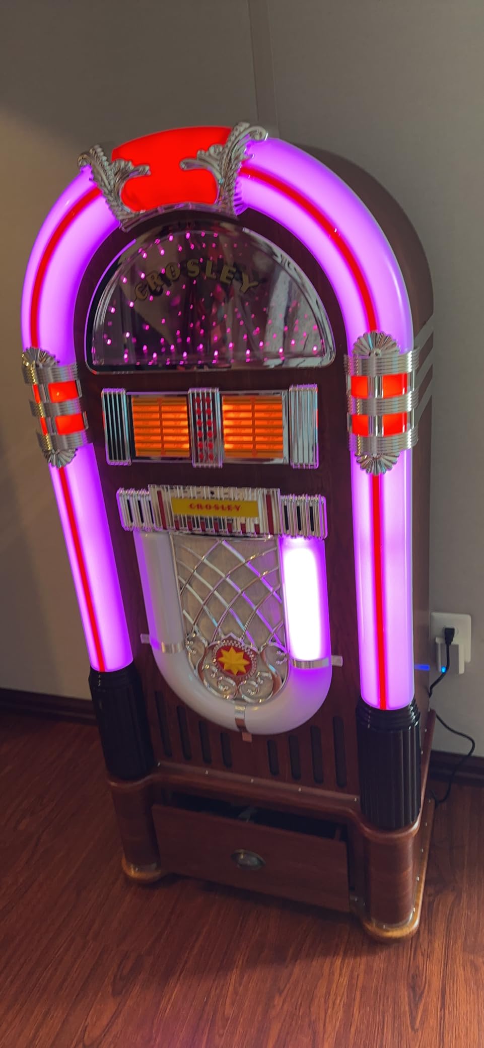 Crosley CR1215A-WA Jukebox with ST15-WA Stand Included, Walnut | AM/FM Radio, Bluetooth In, CD Player customer photo 1