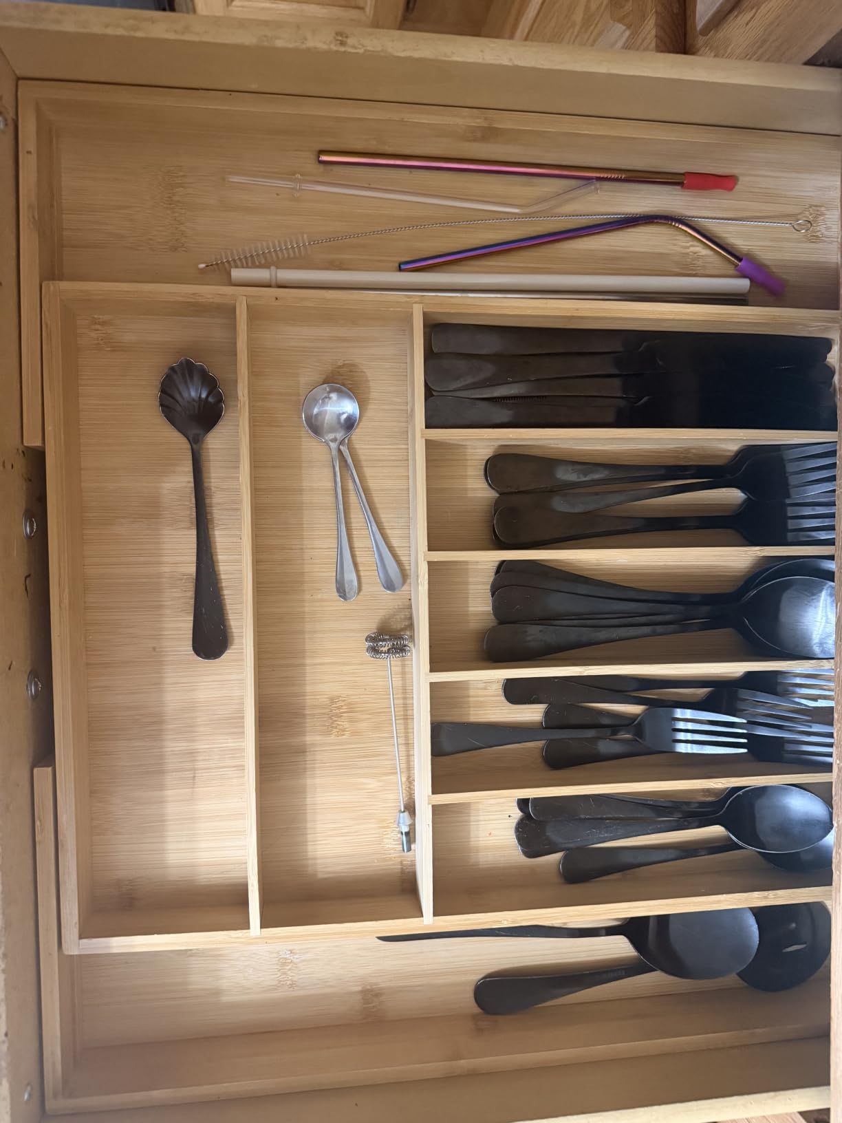 Purawood Kitchen Drawer Organizer - Expandable Utensil Drawer Organizer for Kitchen, Cutlery Tray & Silverware Organizer, 3-5 Slots - Bamboo Organizer for Utensils & Flatware (Natural) customer photo 1