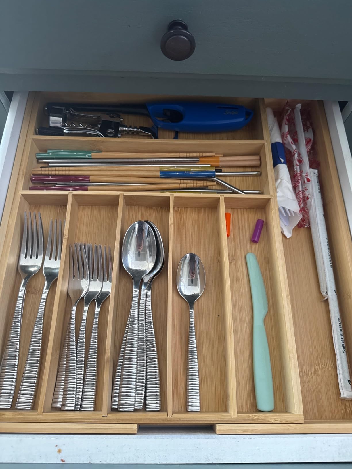 Purawood Kitchen Drawer Organizer - Expandable Utensil Drawer Organizer for Kitchen, Cutlery Tray & Silverware Organizer, 3-5 Slots - Bamboo Organizer for Utensils & Flatware (Natural) customer photo 2