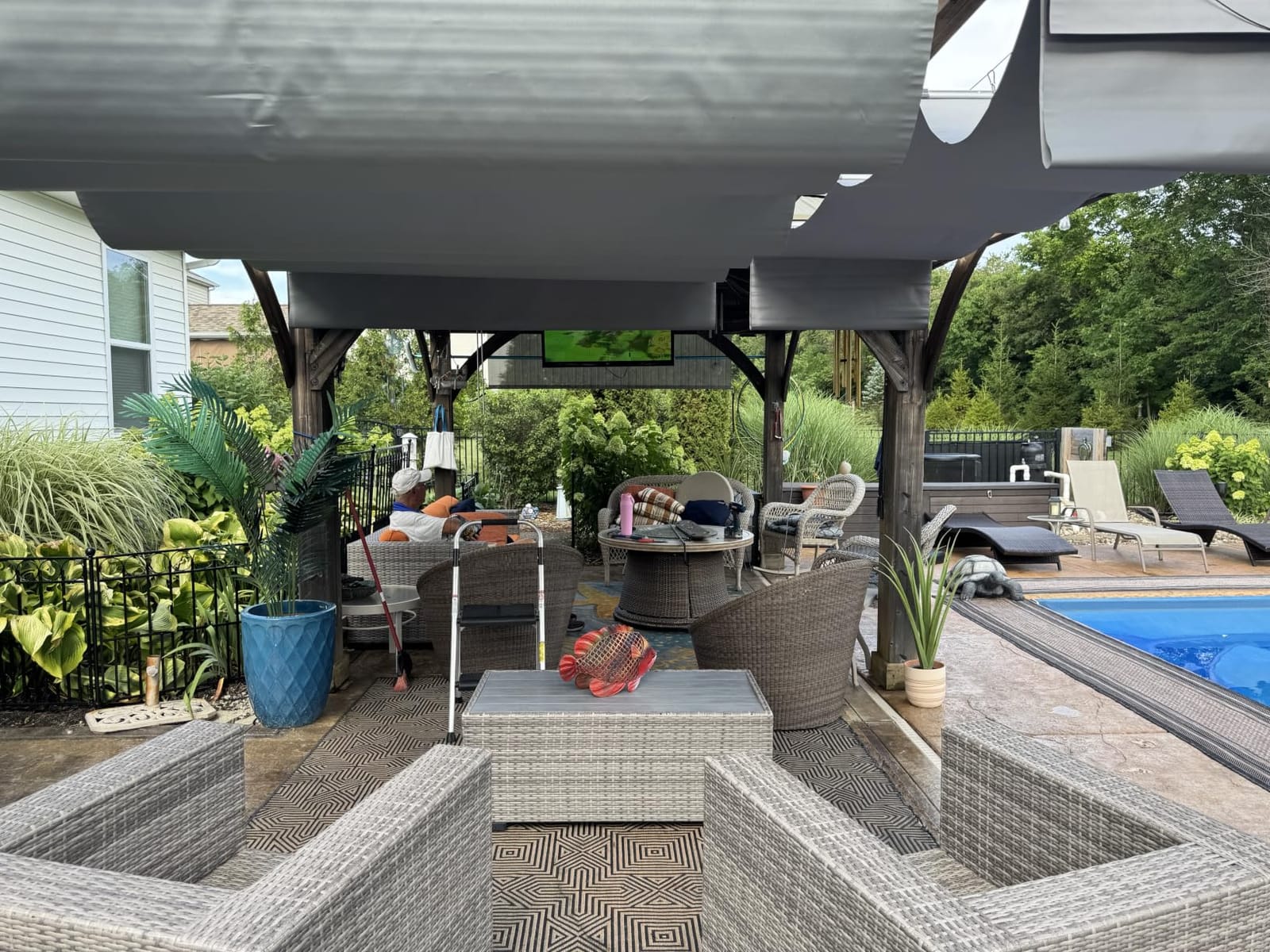 Patio 4'W x 12'L Waterproof Pergola Shade Cover Retractable Canopy Replacement, Outdoor Pergolas Fabric Covers for Patio, Sun Shades Cloth with Slide-On Wire Cable for Deck Gazebo Backyard, Beige customer photo 1