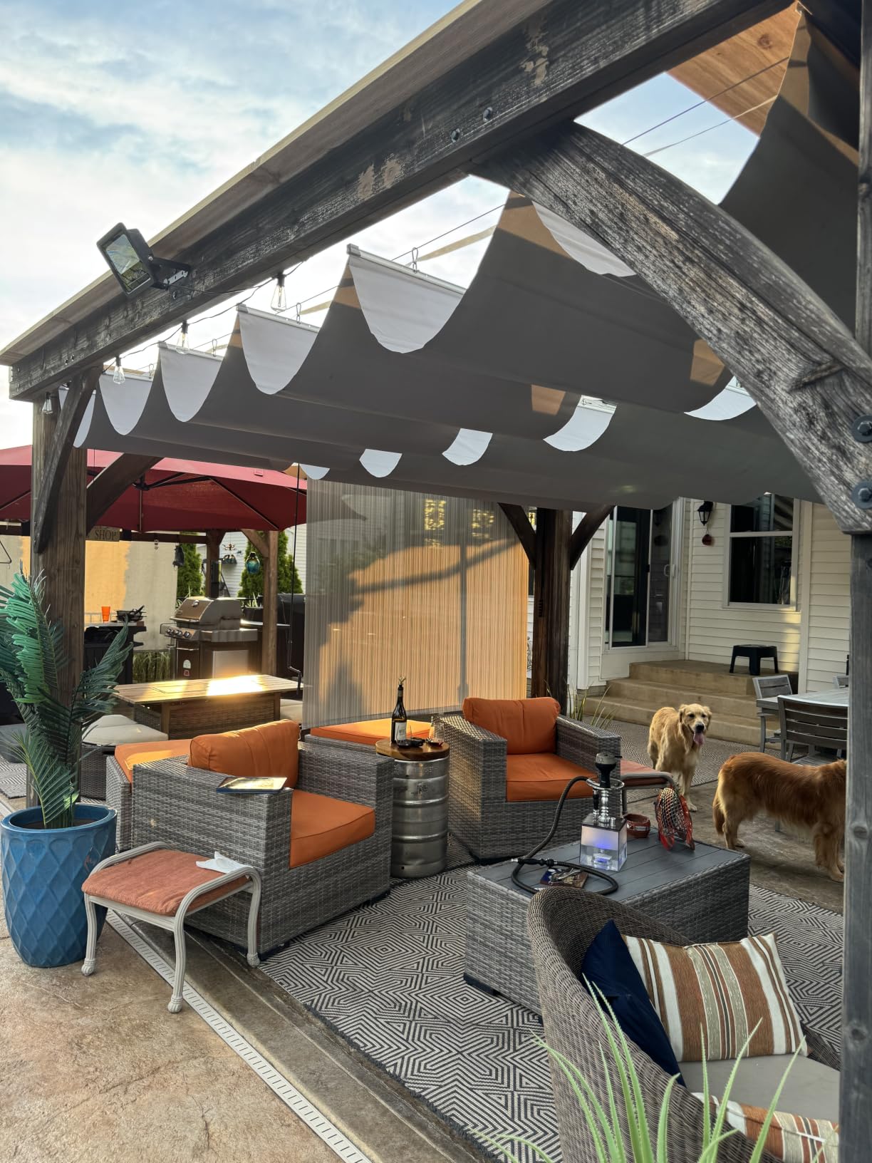 Patio 4'W x 12'L Waterproof Pergola Shade Cover Retractable Canopy Replacement, Outdoor Pergolas Fabric Covers for Patio, Sun Shades Cloth with Slide-On Wire Cable for Deck Gazebo Backyard, Beige customer photo 2